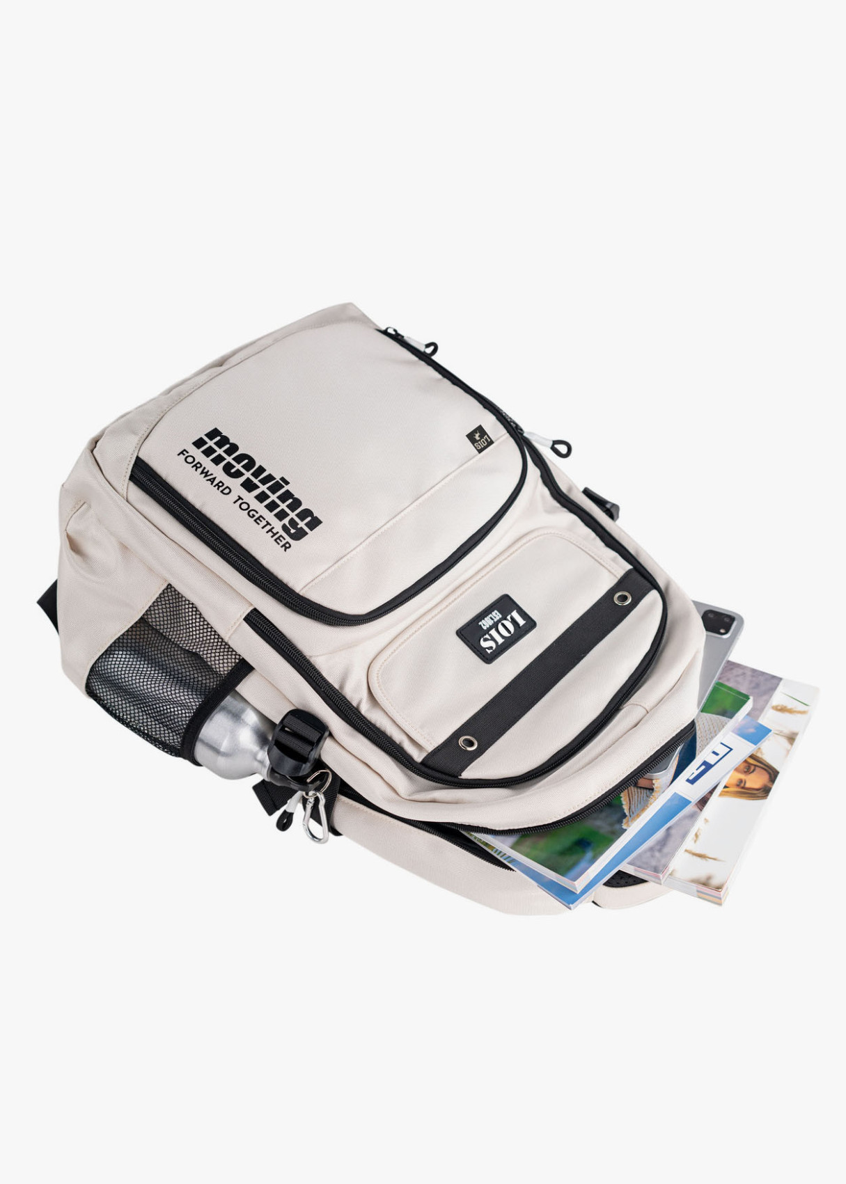 Mochila casual multifuncional bolsillos beige