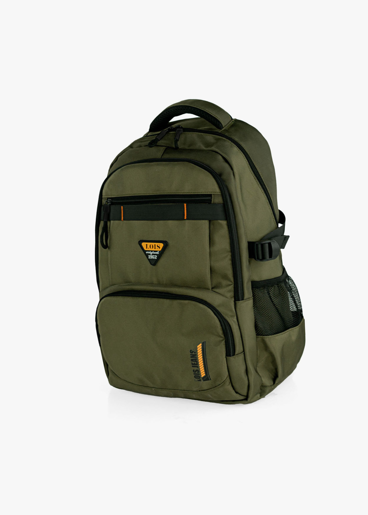 Mochila casual multifuncional bolsillos caqui