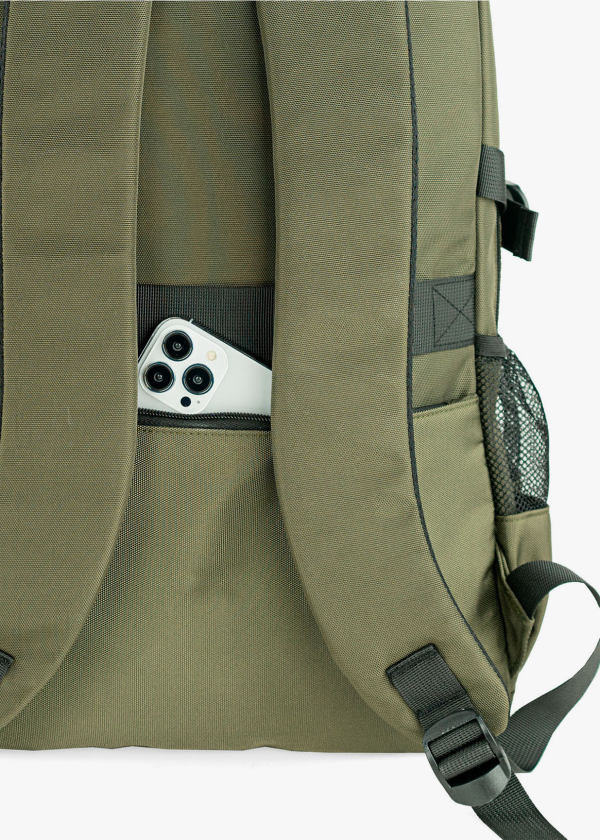 Mochila casual multifuncional bolsillos caqui