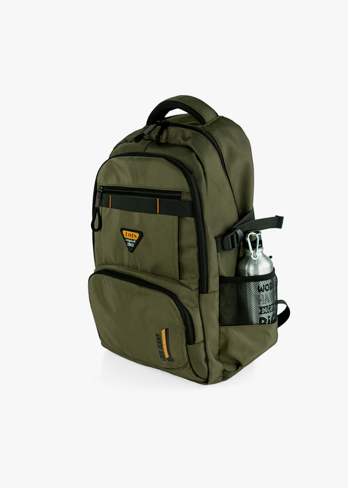 Mochila casual multifuncional bolsillos caqui