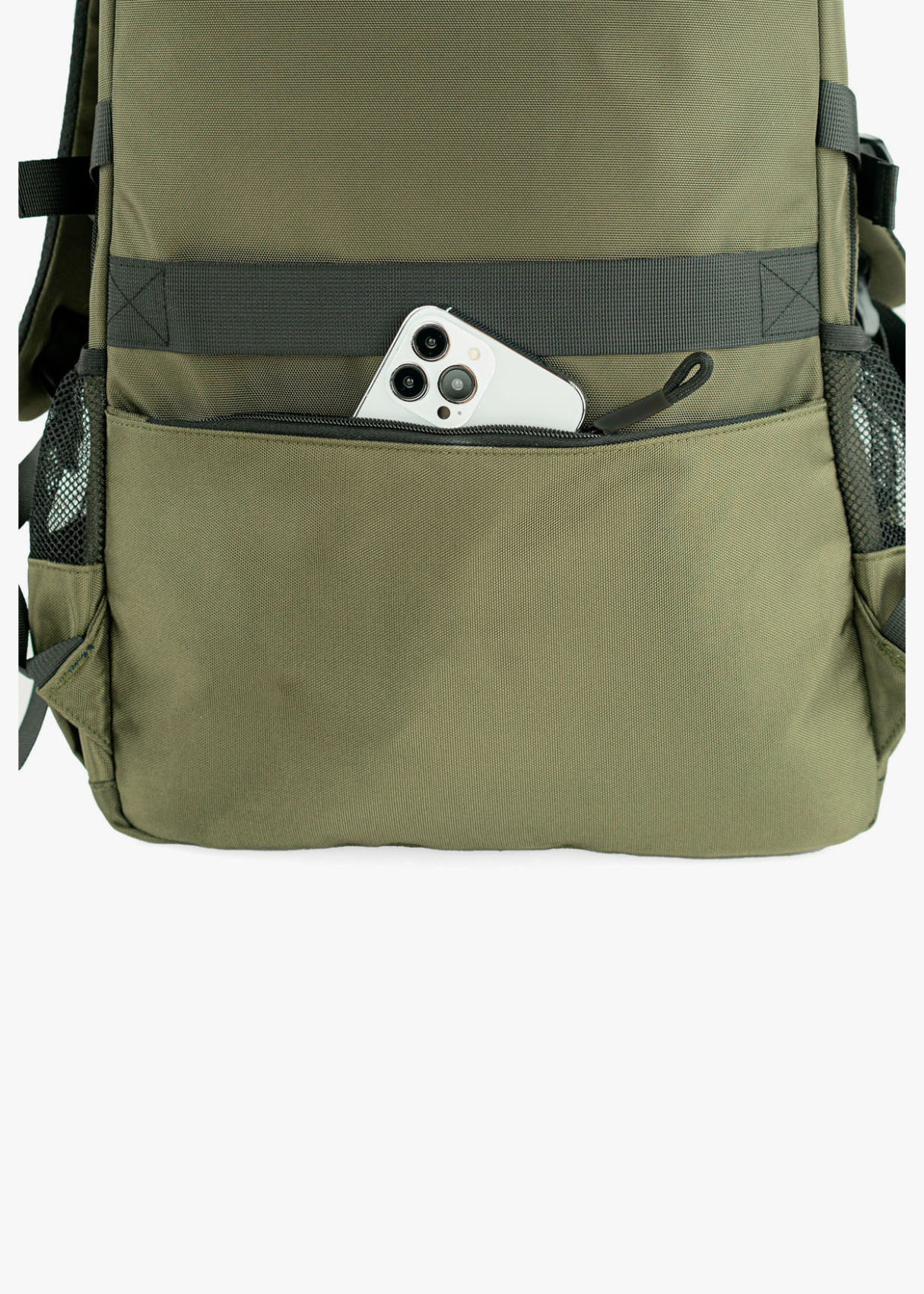 Mochila casual multifuncional bolsillos caqui