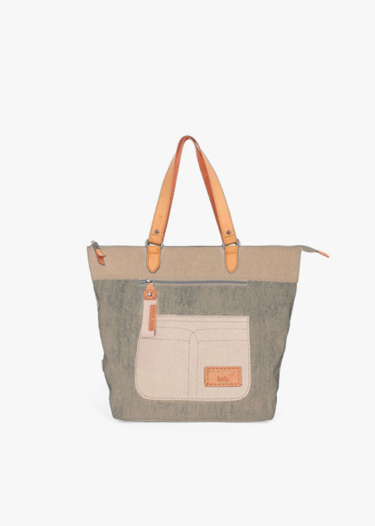 Bolso Shopper efecto denim doble asa beige