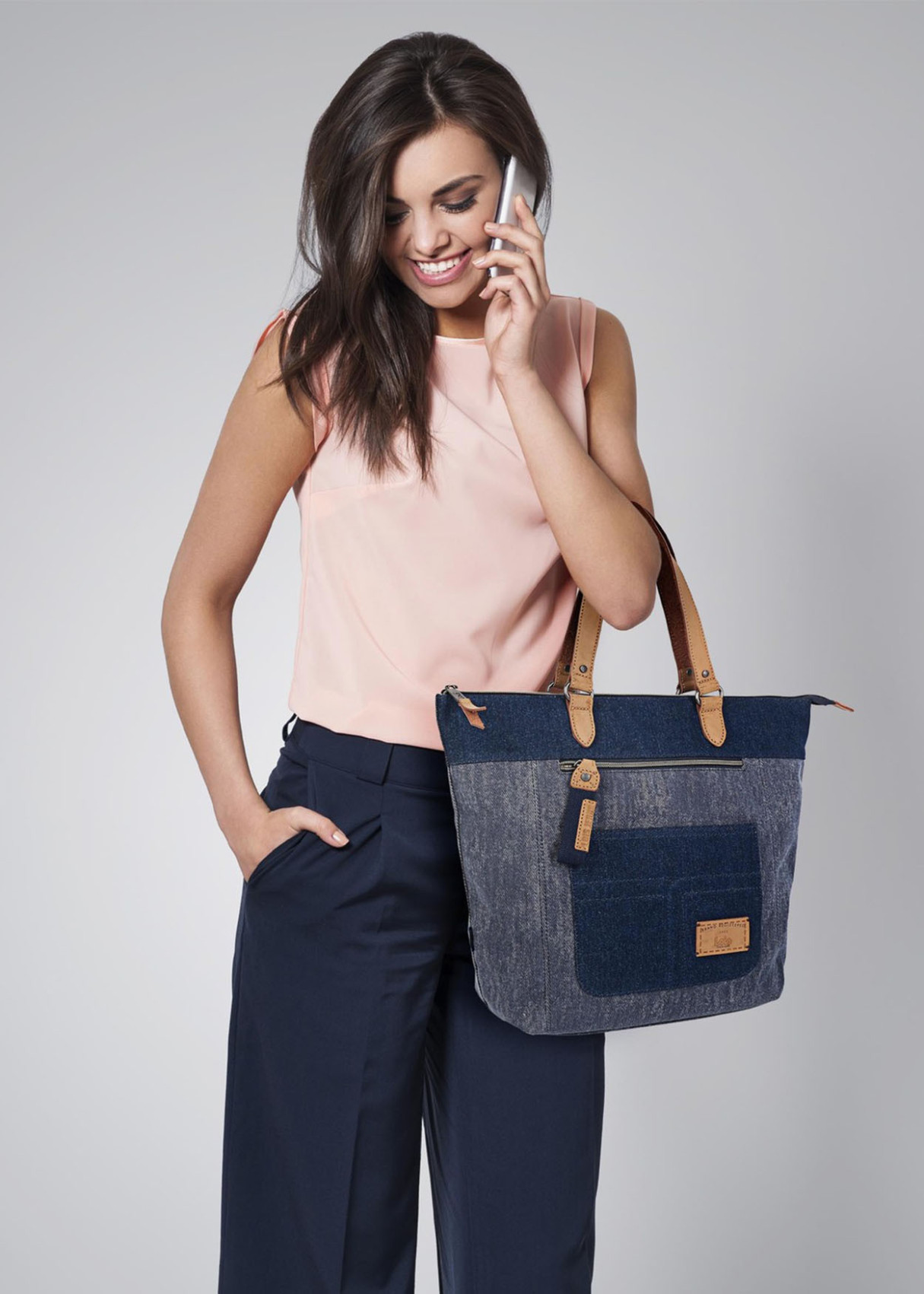 Bolso Shopper efecto denim azul marino