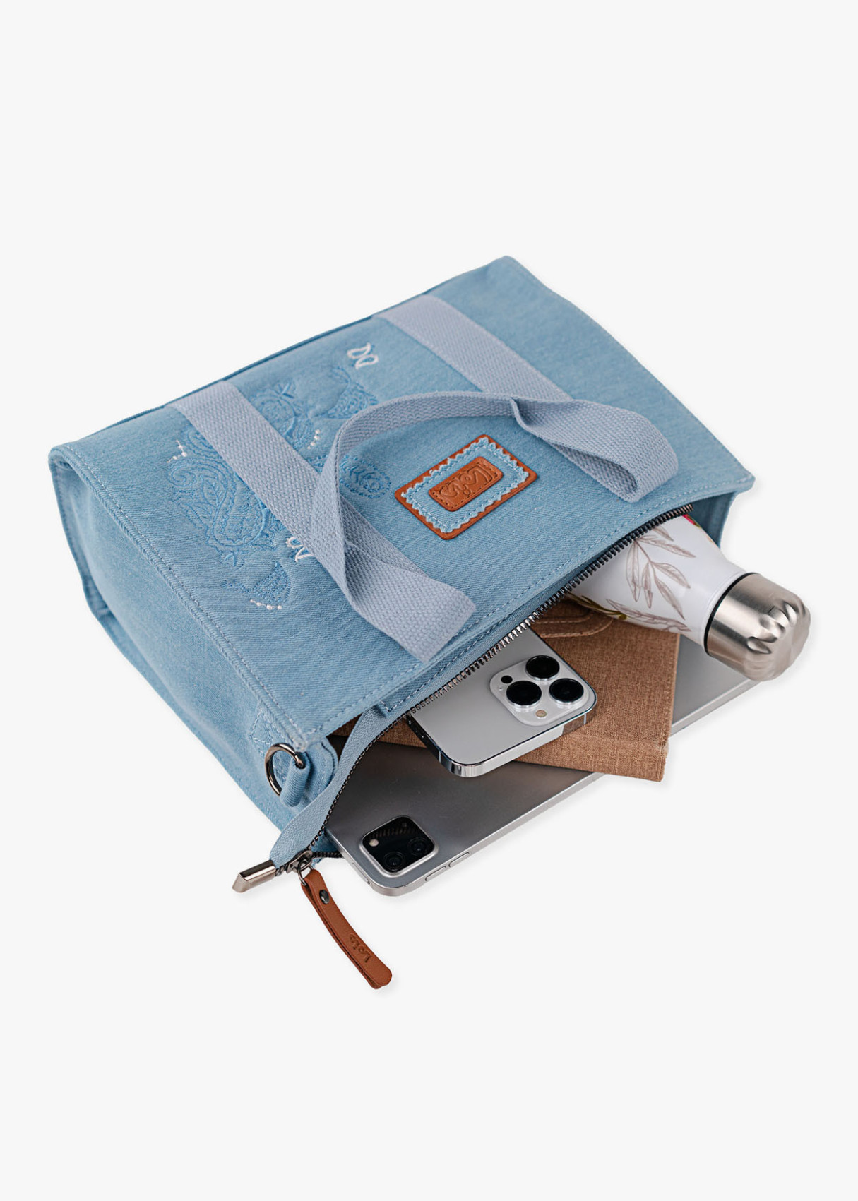 Bolso doble asa con bordado denim