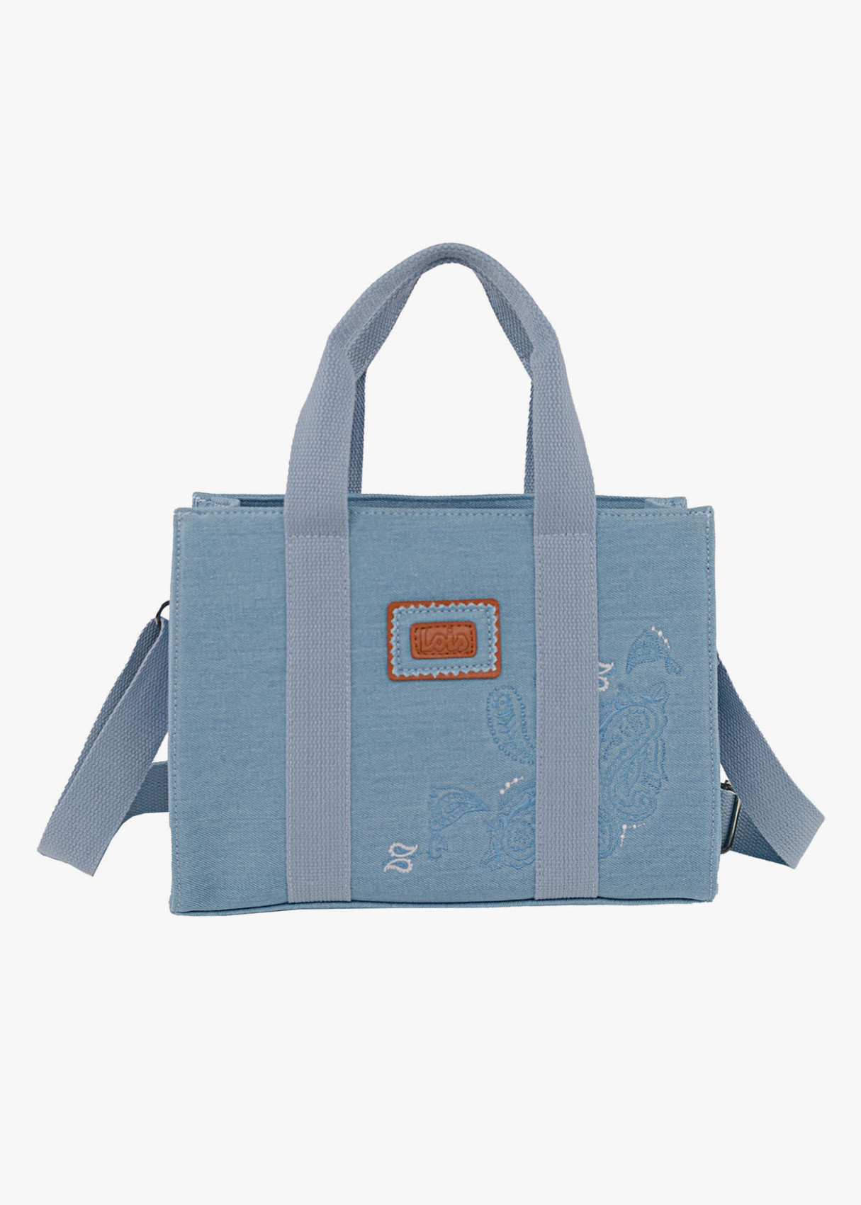 Bolso doble asa con bordado denim
