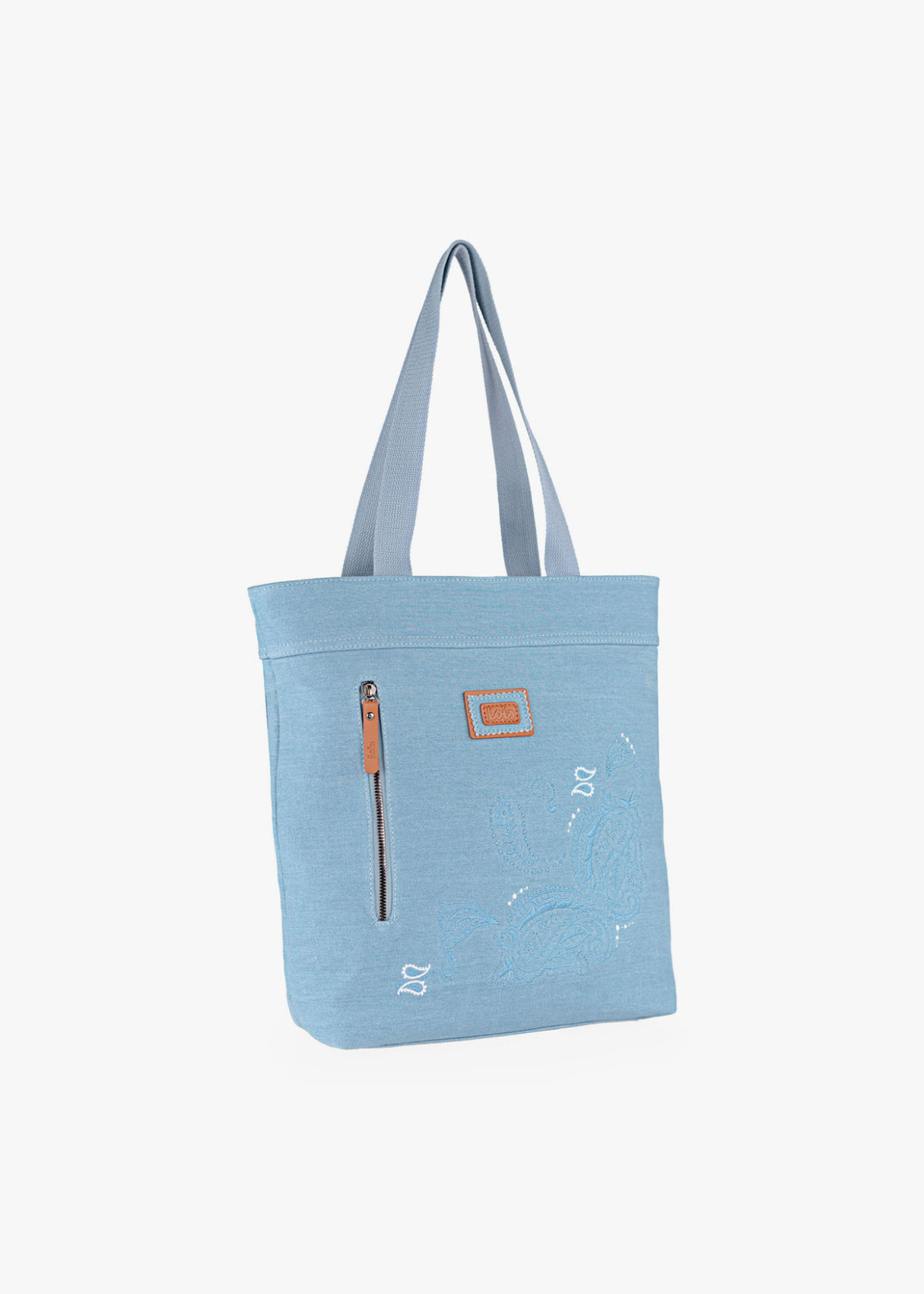 Bolso shopper con bordado denim