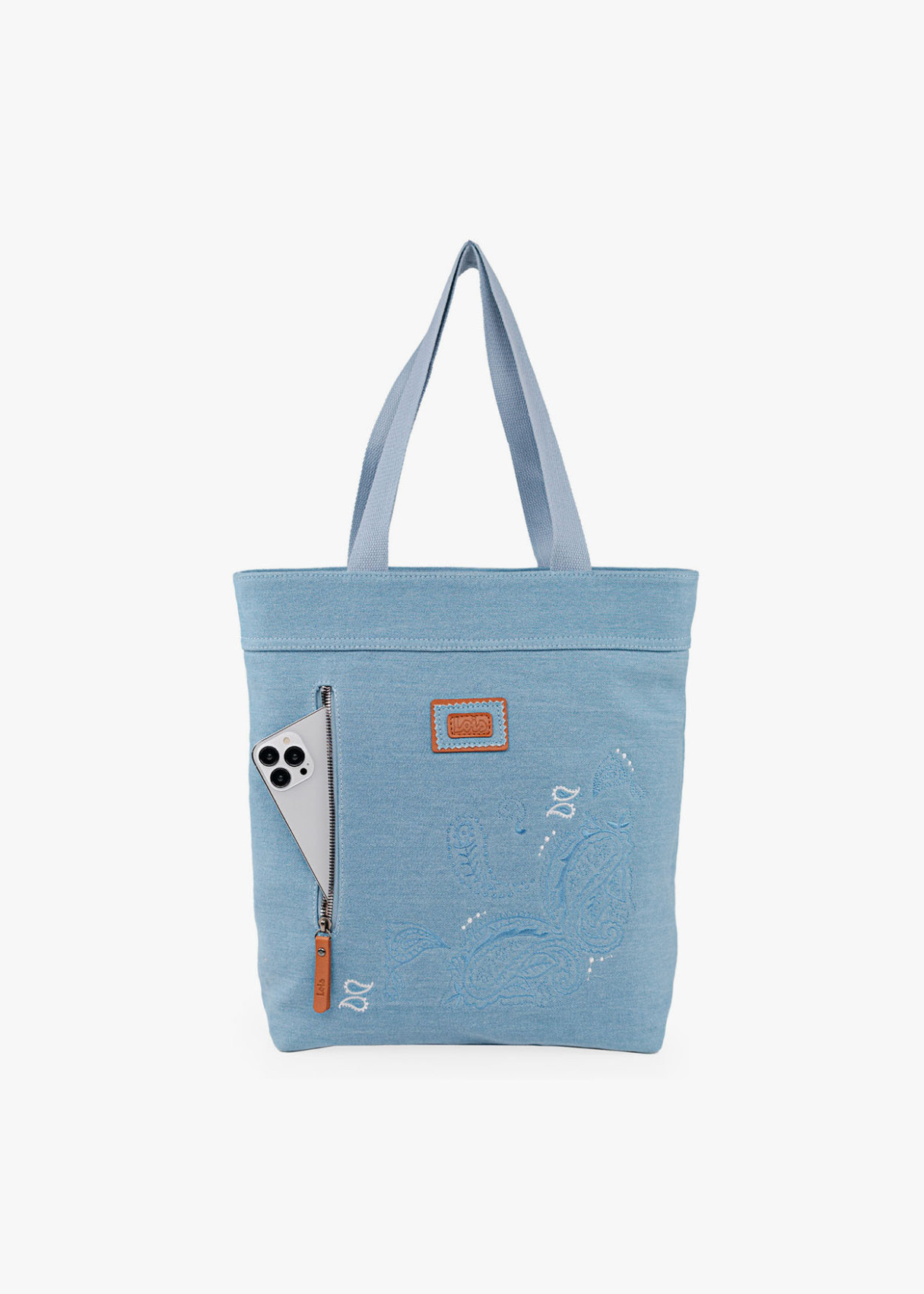 Bolso shopper con bordado denim