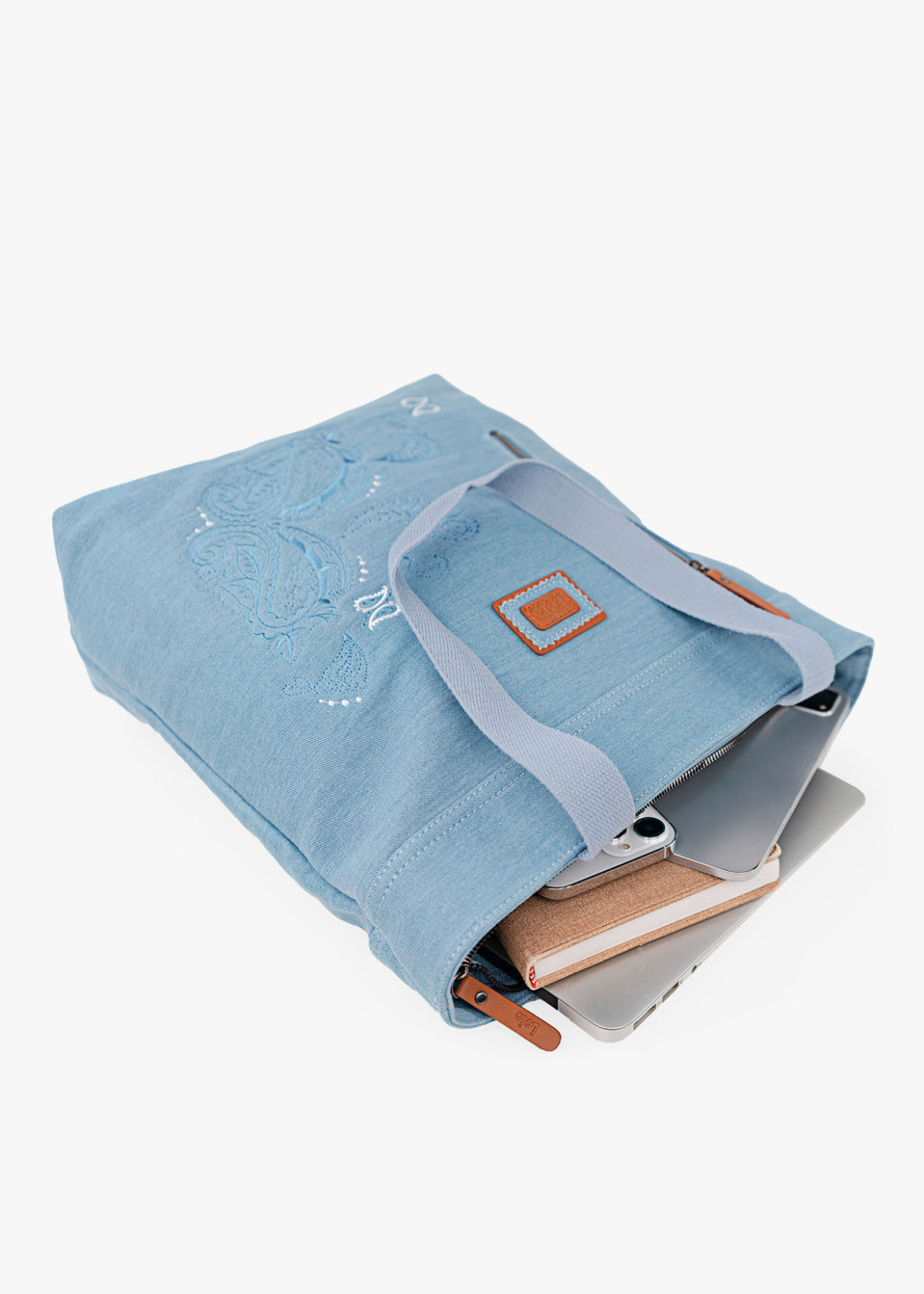 Bolso shopper con bordado denim