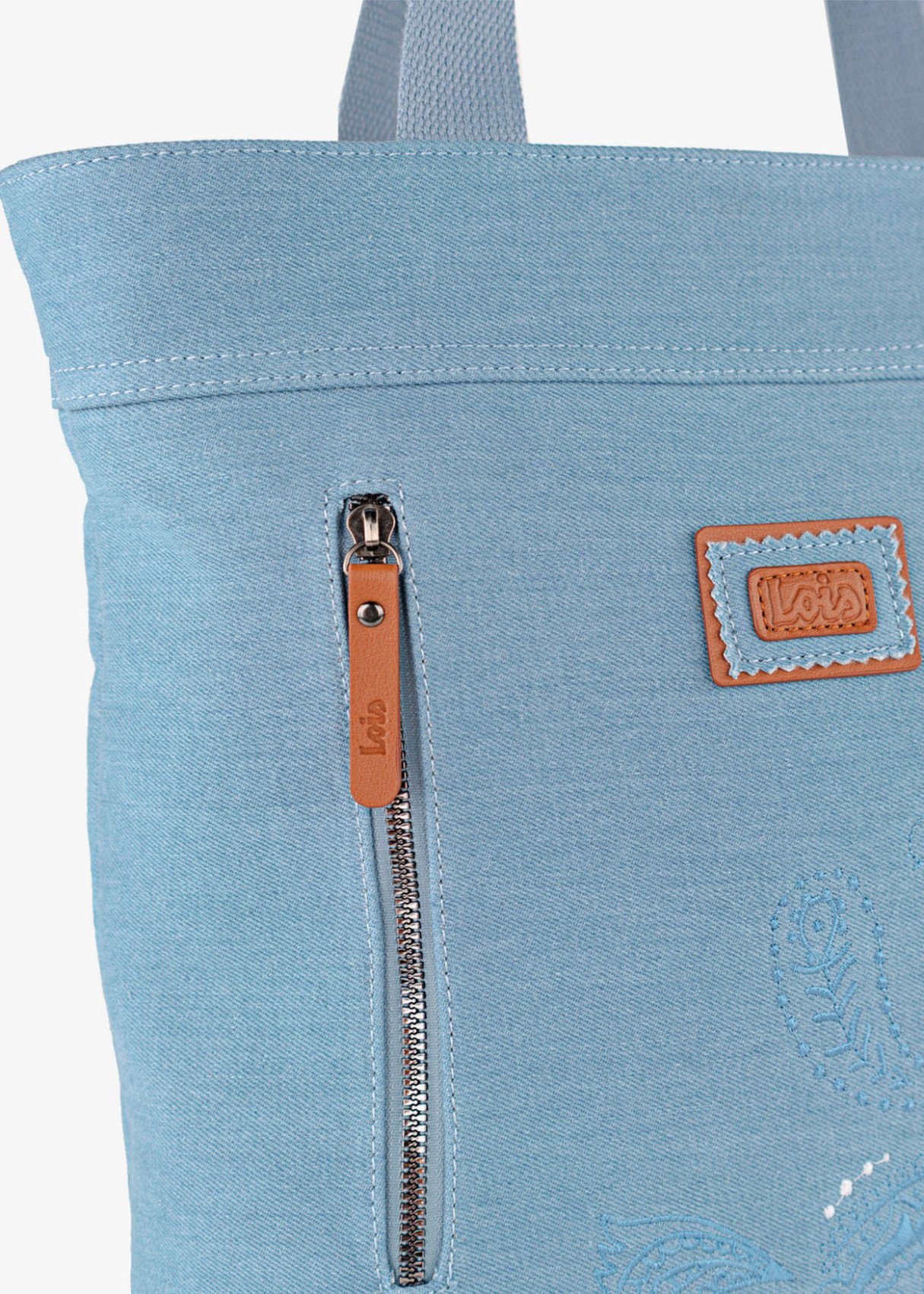 Bolso shopper con bordado denim
