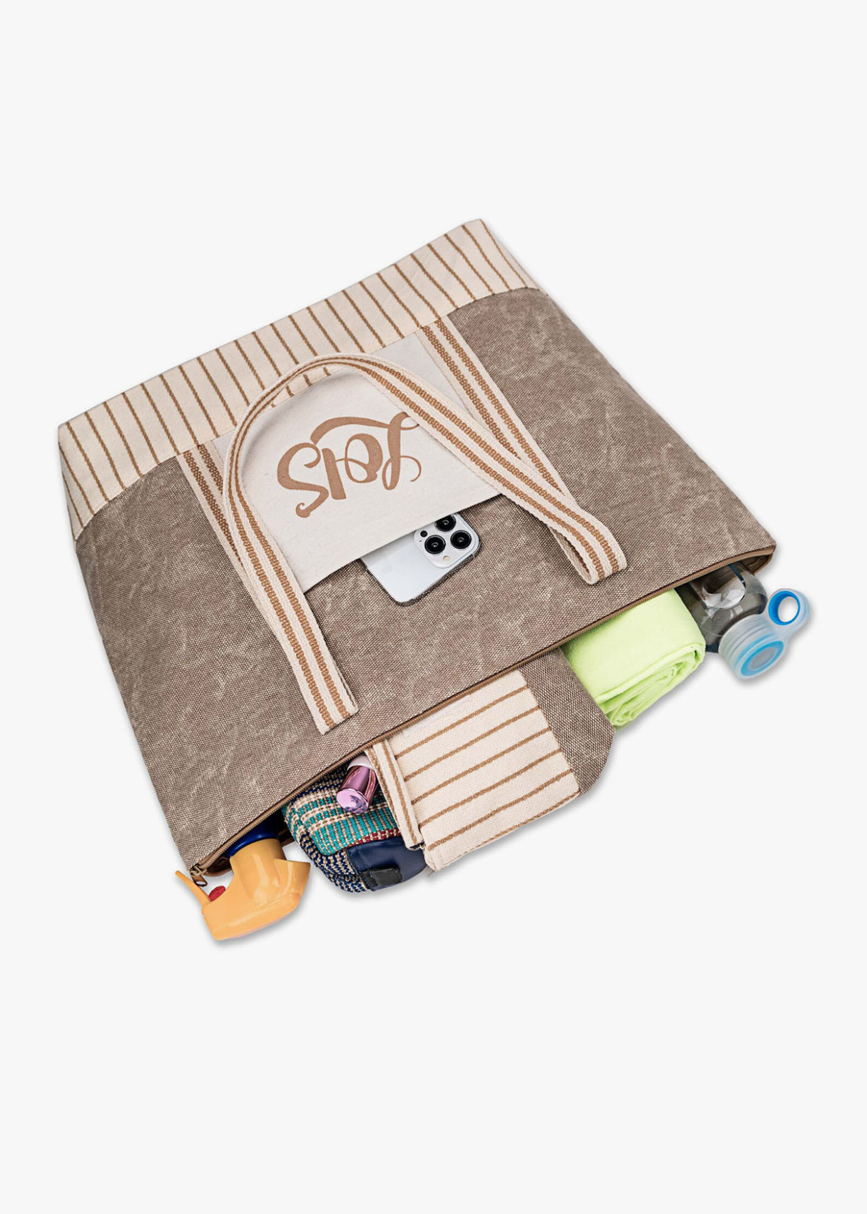 Bolso Playa rayas conjunto neceser beige