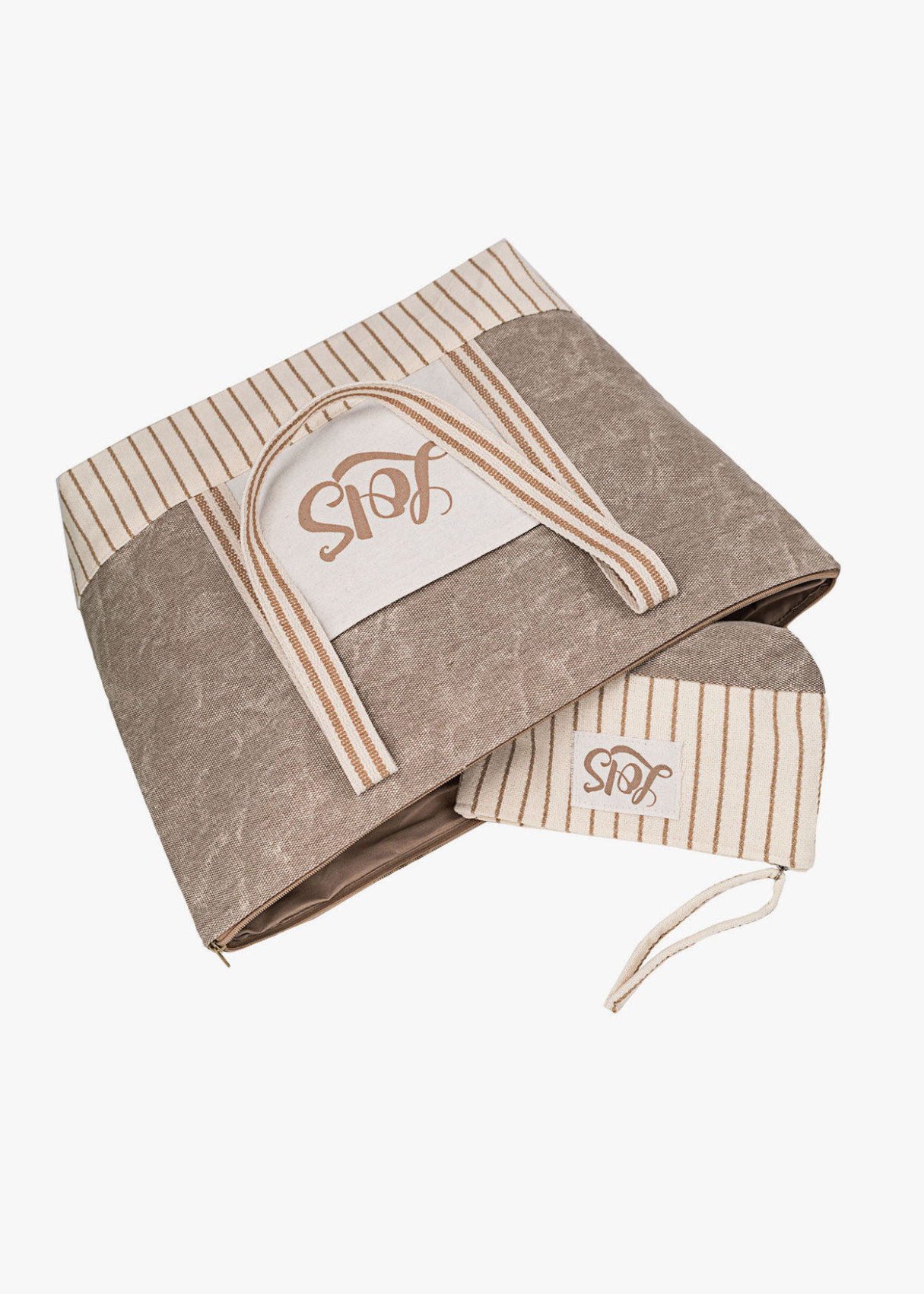 Bolso Playa rayas conjunto neceser beige
