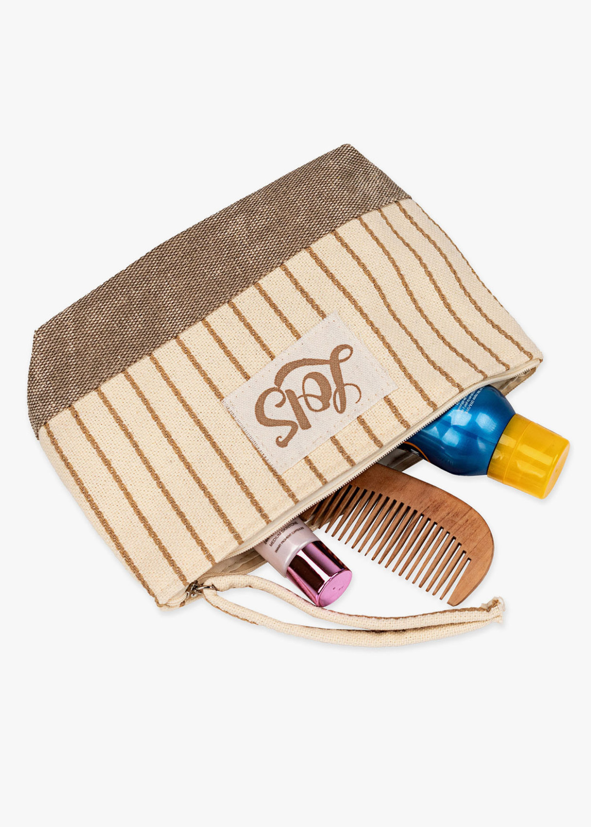 Bolsa de aseo rayas neceser beige