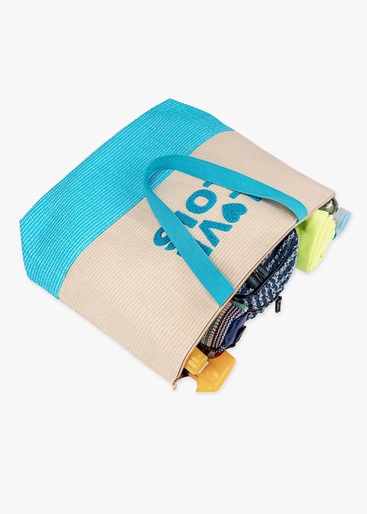 Bolso De Playa de Rafia Bicolor Azul