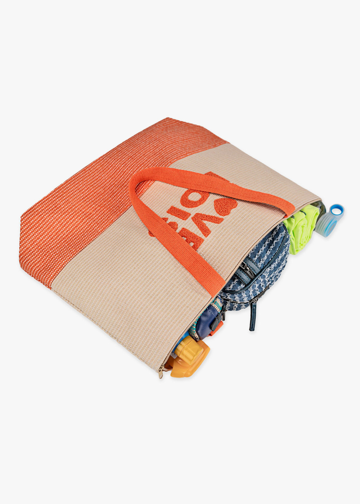 Bolso Playa Rafia Bicolor Naranja