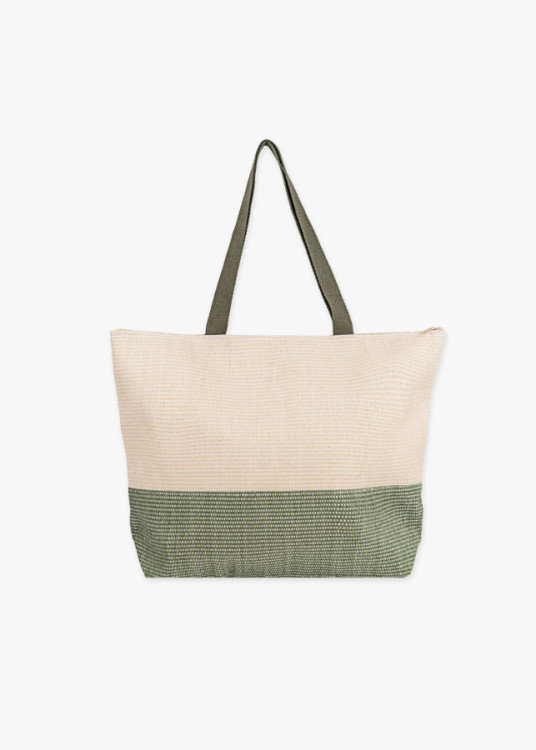 Bolso Playa Bicolor Rafia Verde