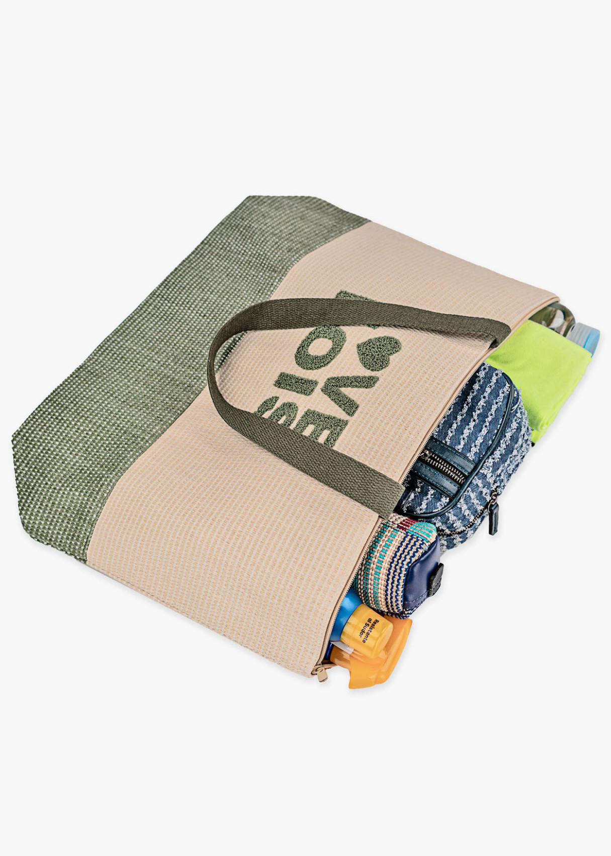 Bolso Playa Bicolor Rafia Verde