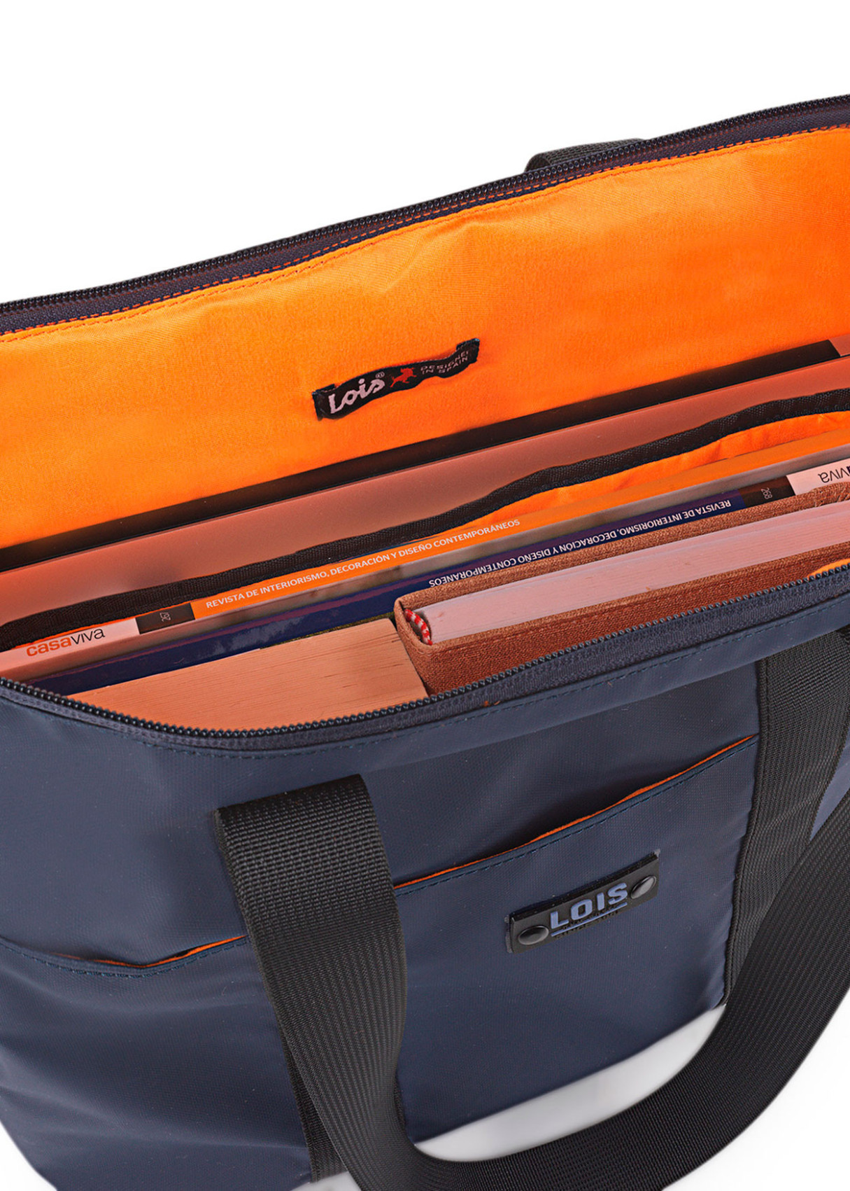 Bolso portadocumentos y ordenador portátil de lona azul
