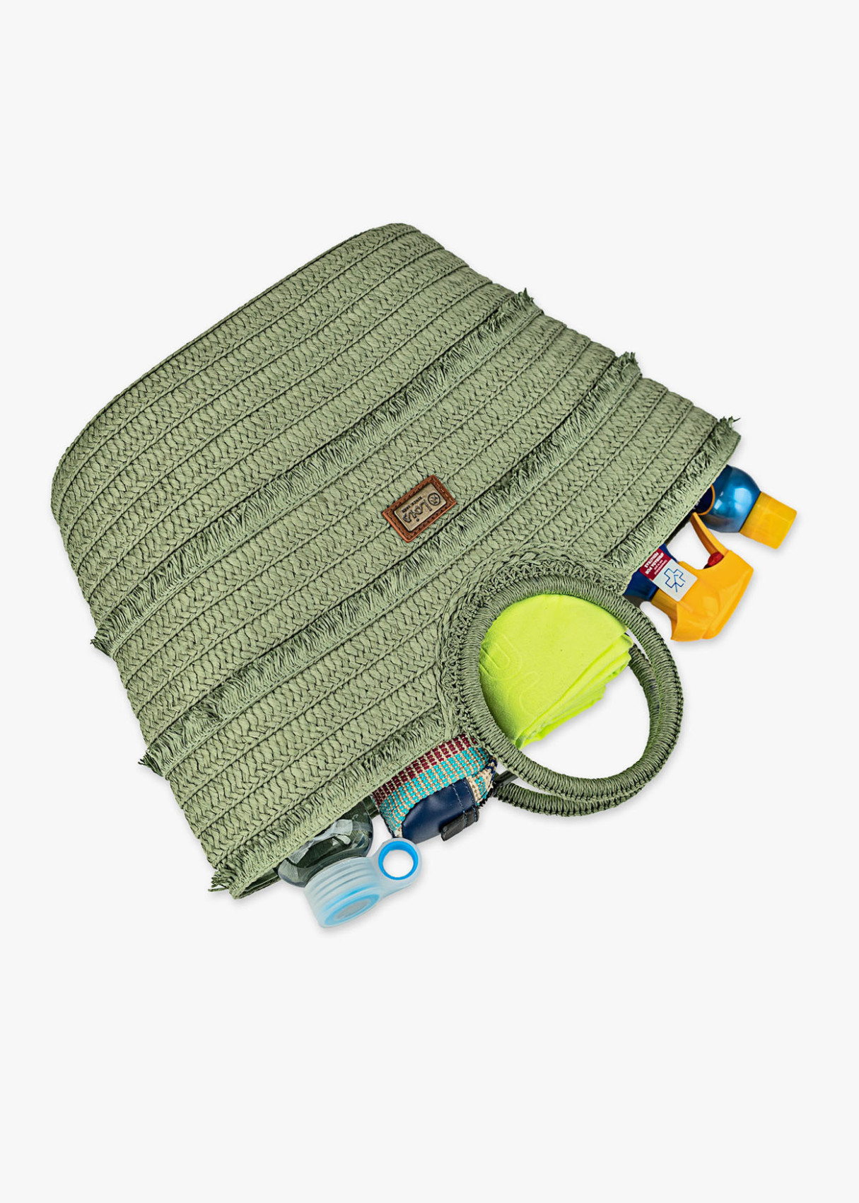 Bolso Capazo de playa rafia monocolor verde