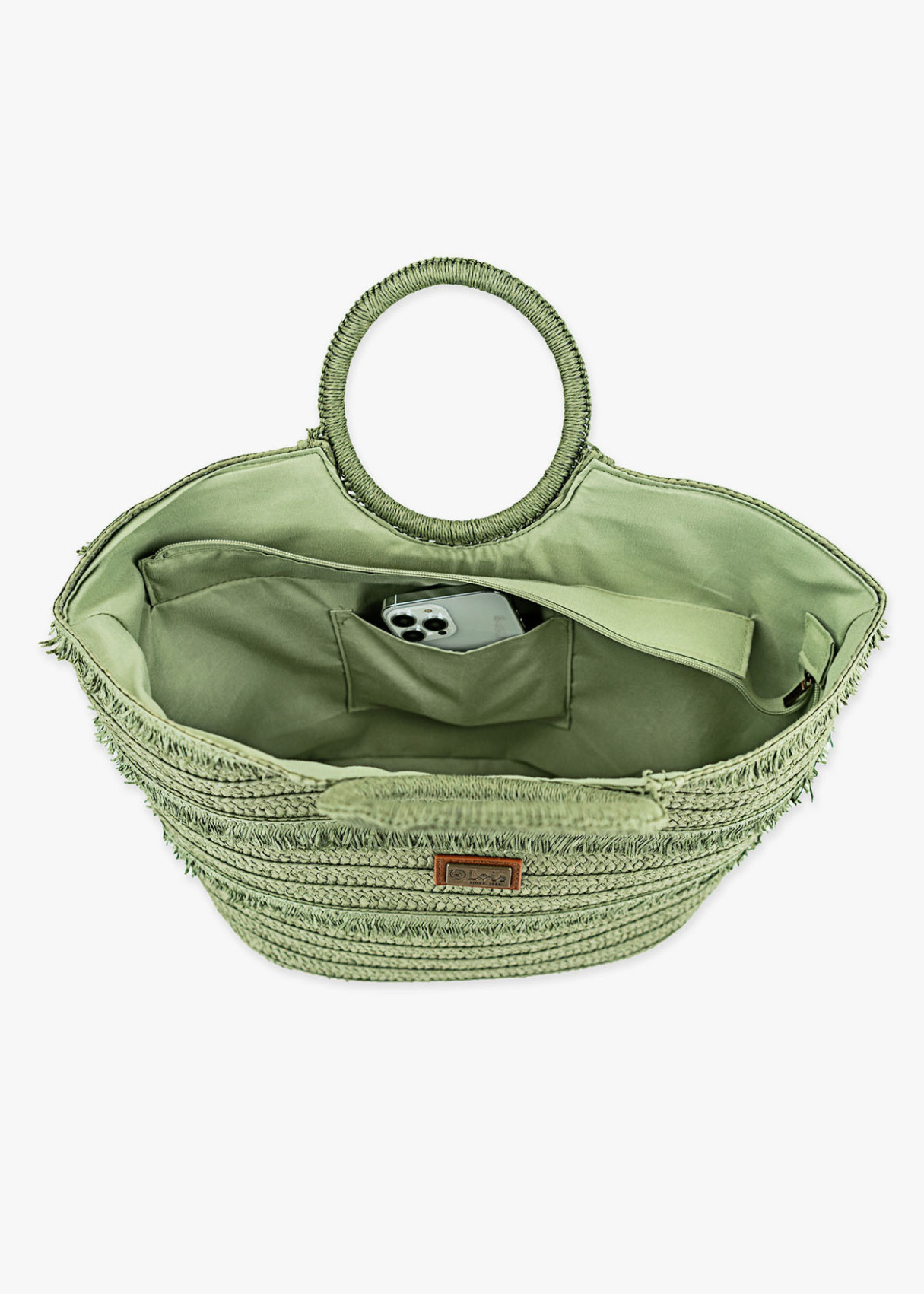 Bolso Capazo de playa rafia monocolor verde
