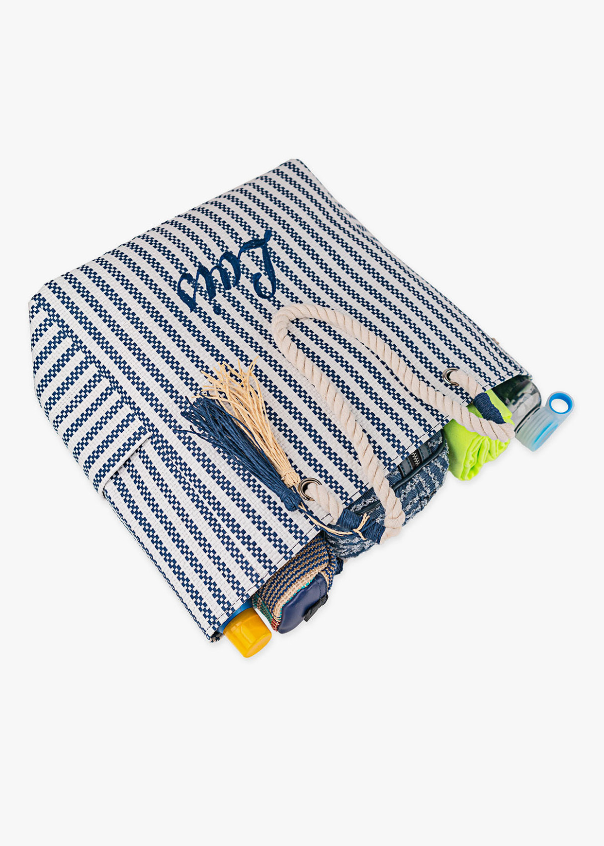 Bolso de Playa grande rayas asas cuerda azul