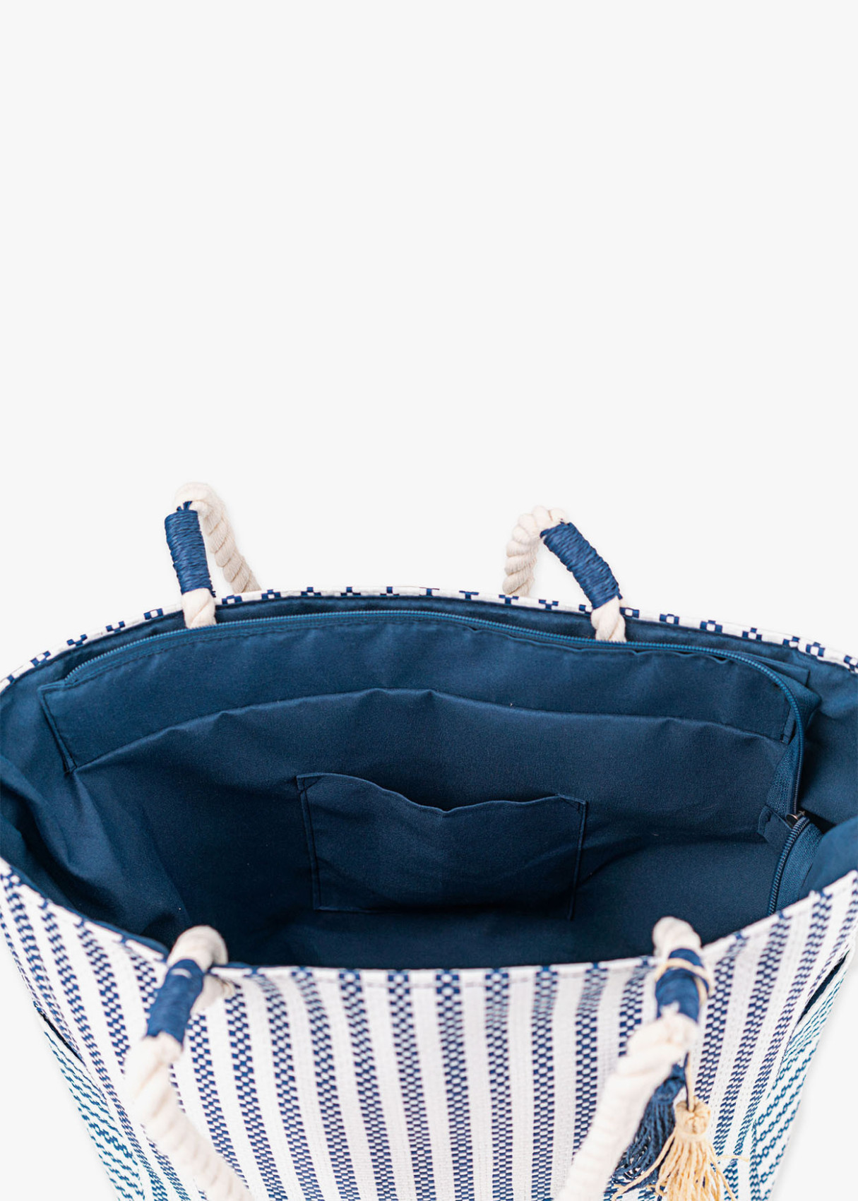 Bolso de Playa grande rayas asas cuerda azul