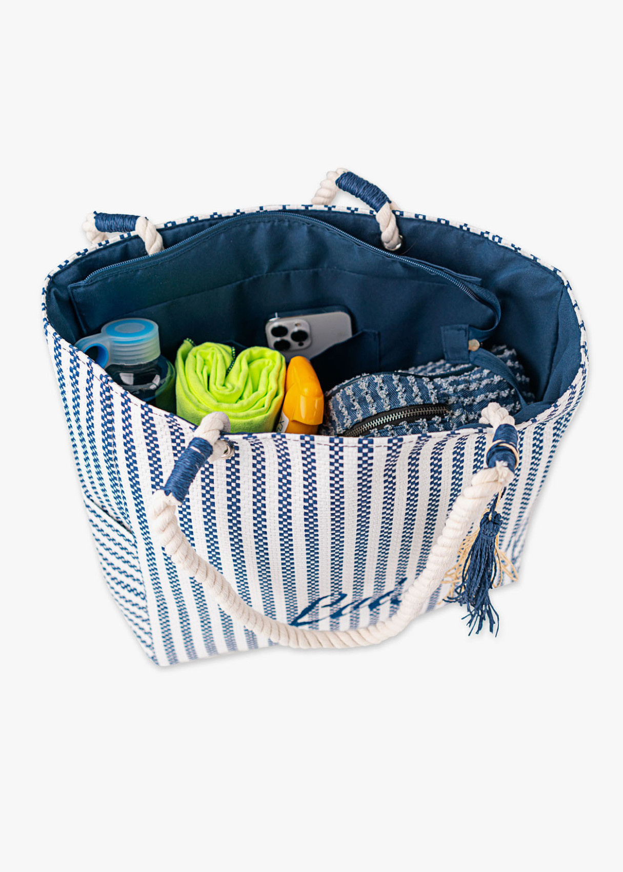 Bolso de Playa grande rayas asas cuerda azul