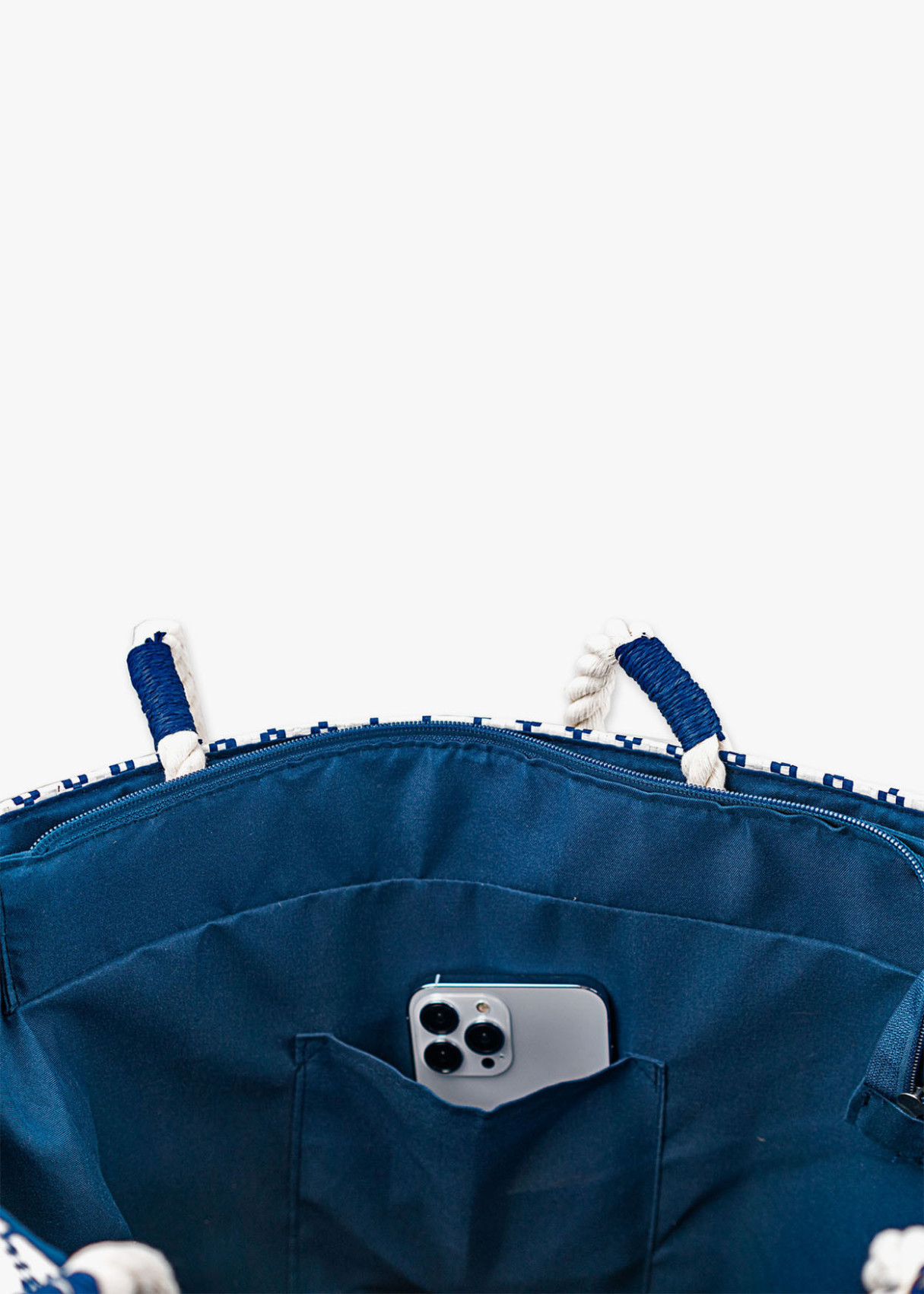 Bolso de Playa grande rayas asas cuerda azul