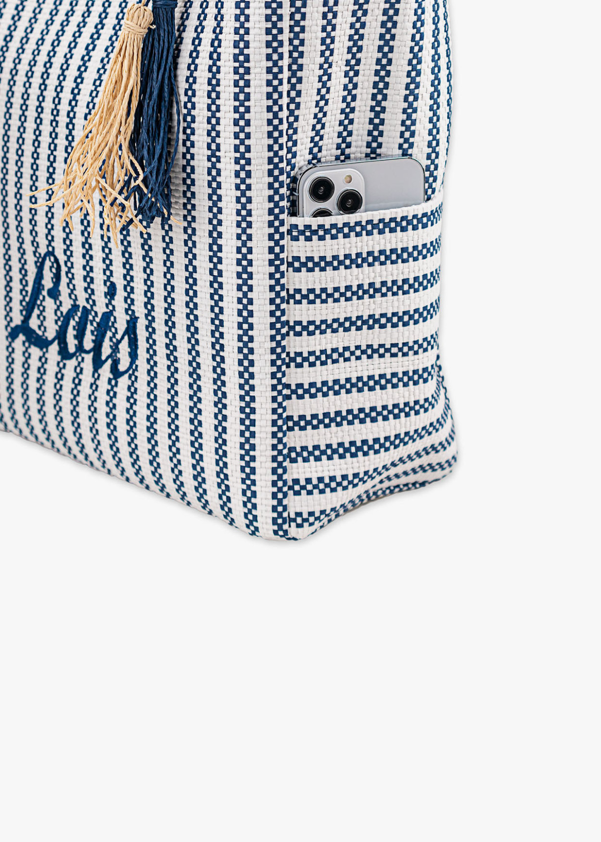 Bolso de Playa grande rayas asas cuerda azul