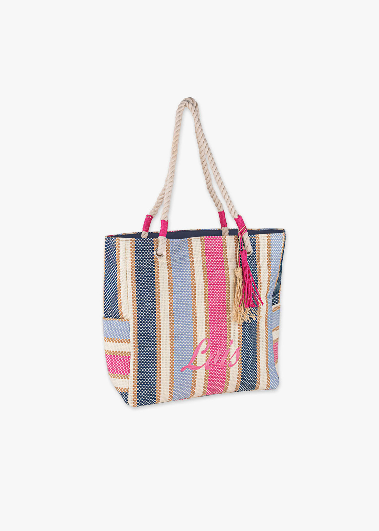 Bolso de Playa grande asas de cuerda a rayas multicolor