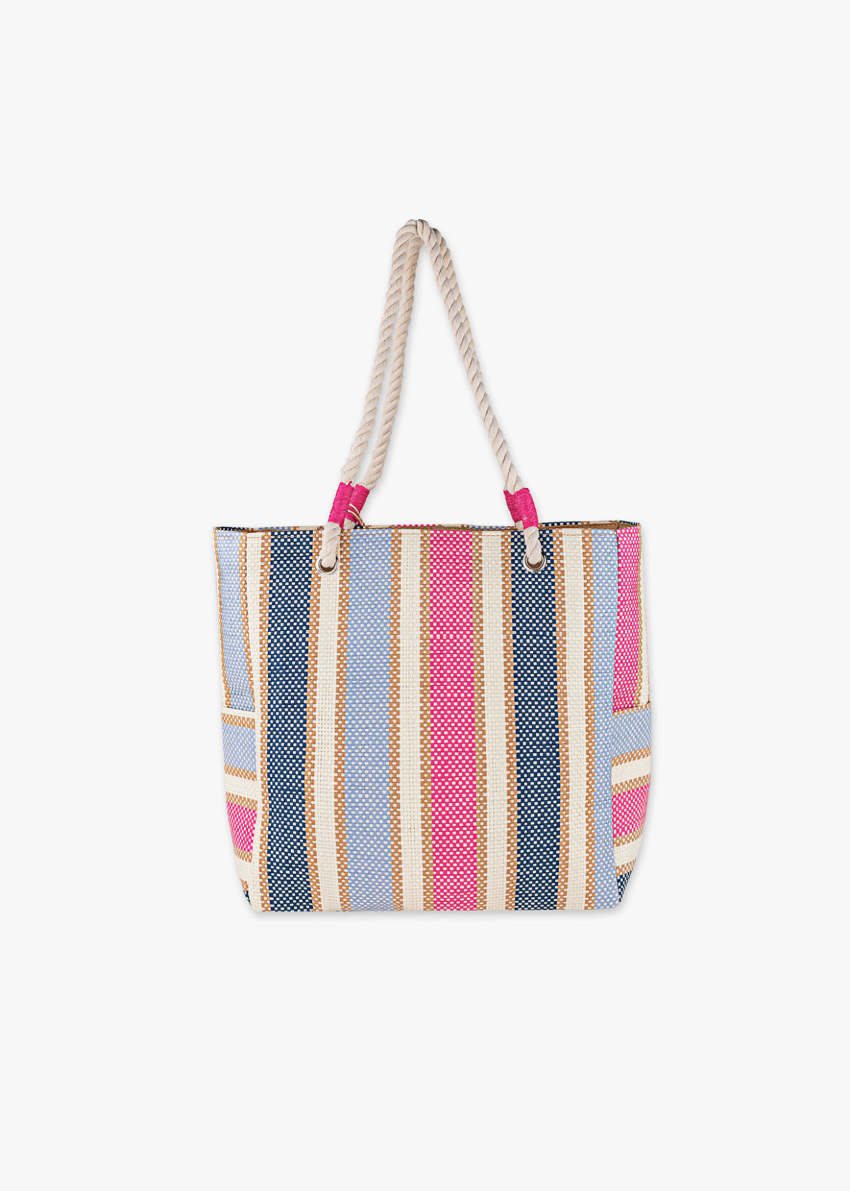 Bolso de Playa grande asas de cuerda a rayas multicolor