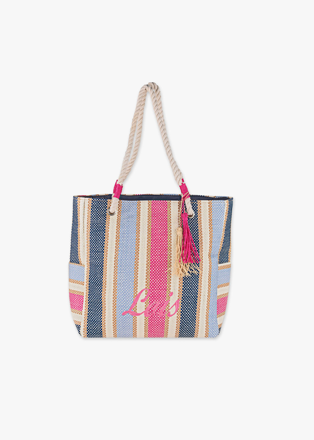 Bolso de Playa grande asas de cuerda a rayas multicolor