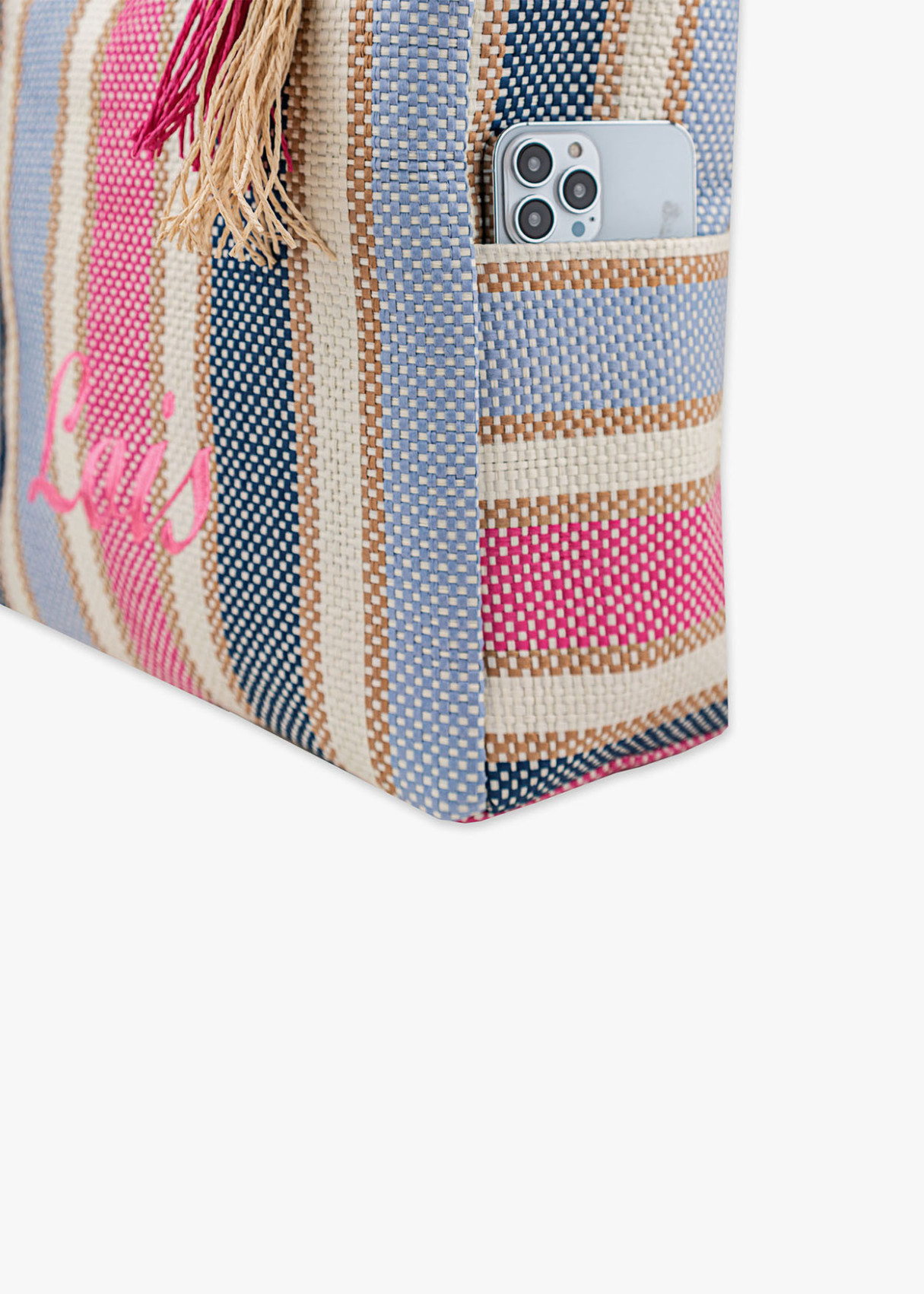 Bolso de Playa grande asas de cuerda a rayas multicolor