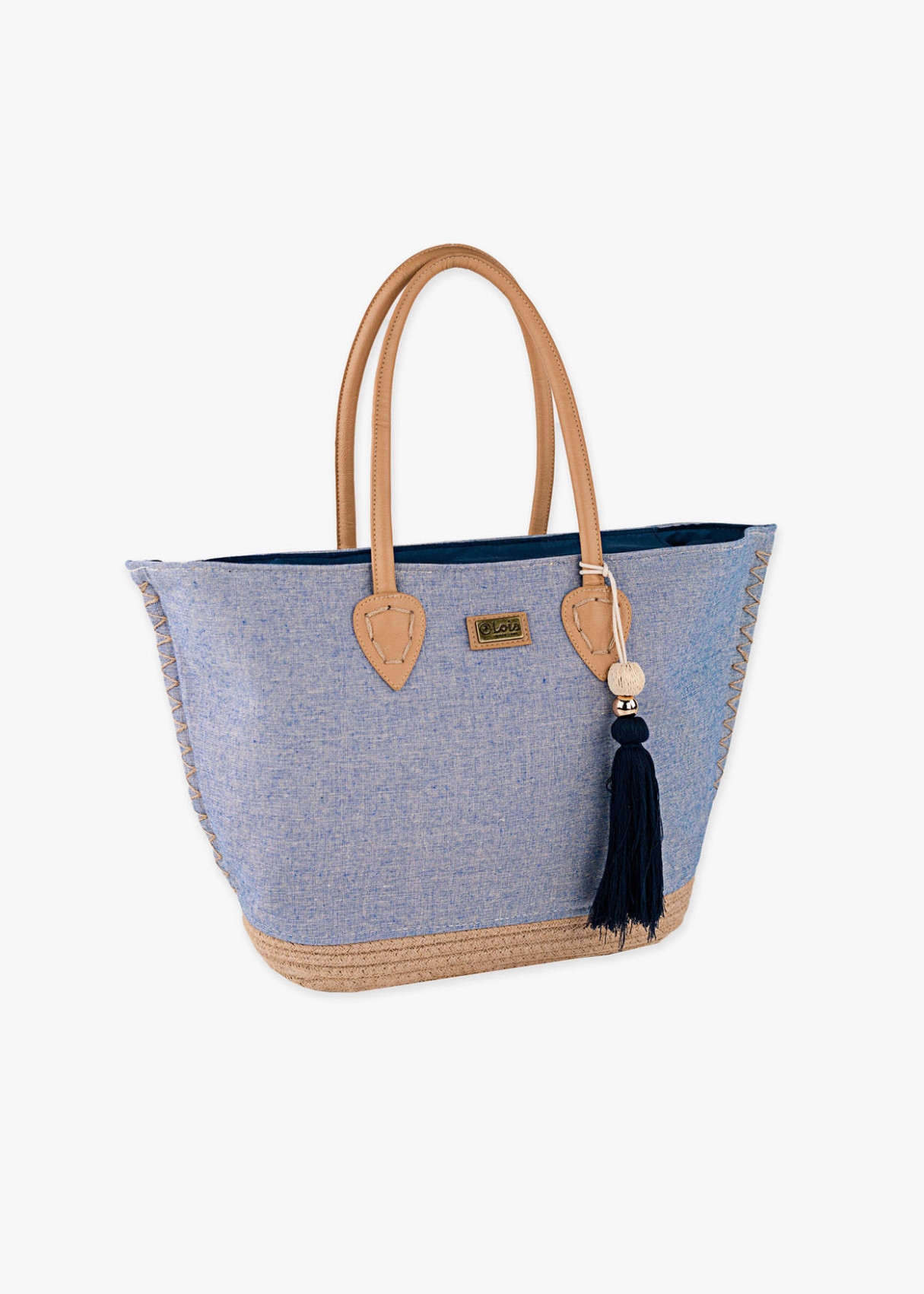 Bolso Playa de lona detalle borla azul