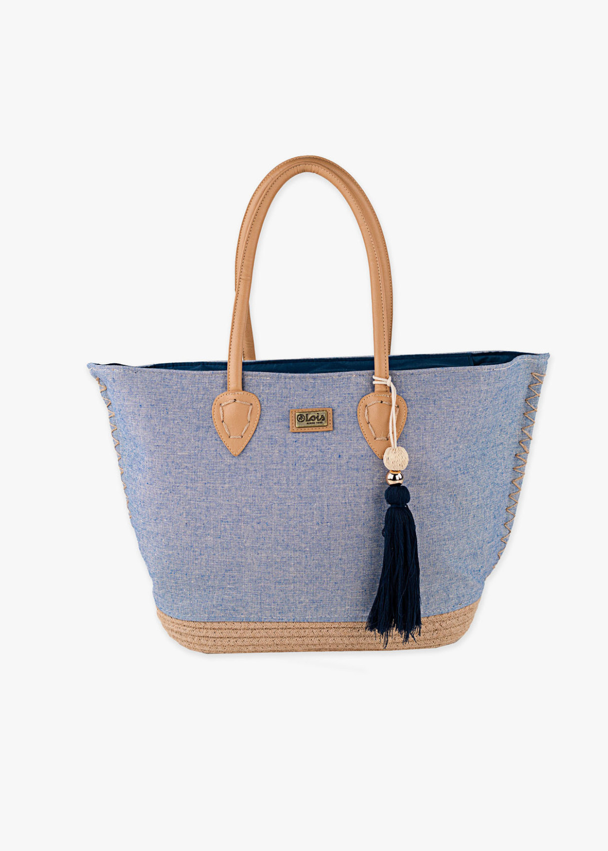 Bolso Playa de lona detalle borla azul