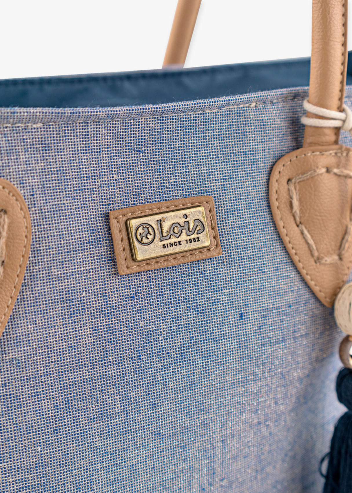 Bolso Playa de lona detalle borla azul