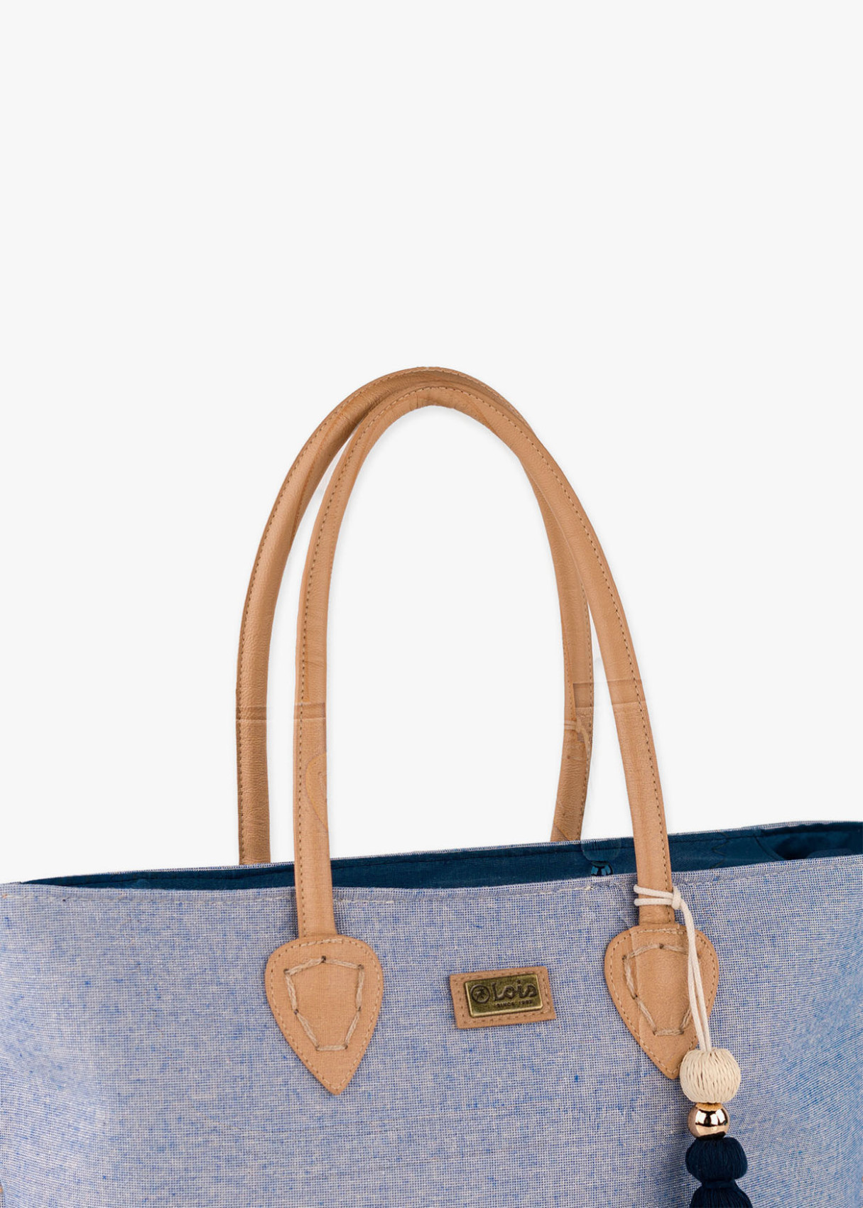 Bolso Playa de lona detalle borla azul