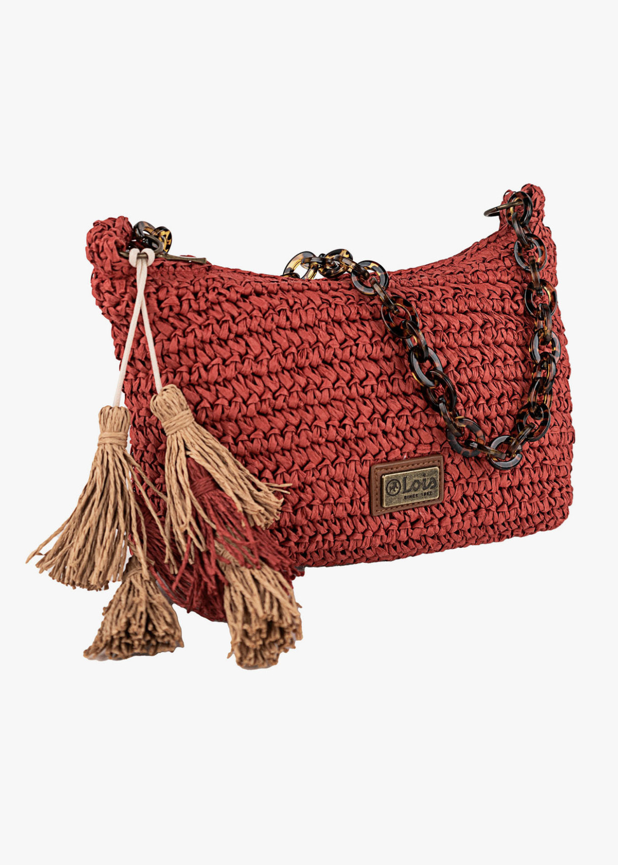 Bolso Rafia cadena carey Rojo