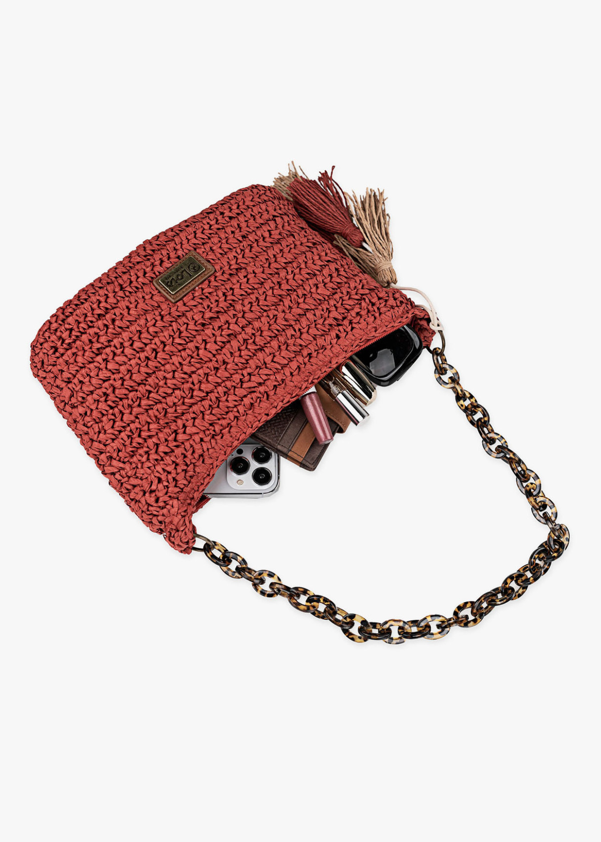 Bolso Rafia cadena carey Rojo