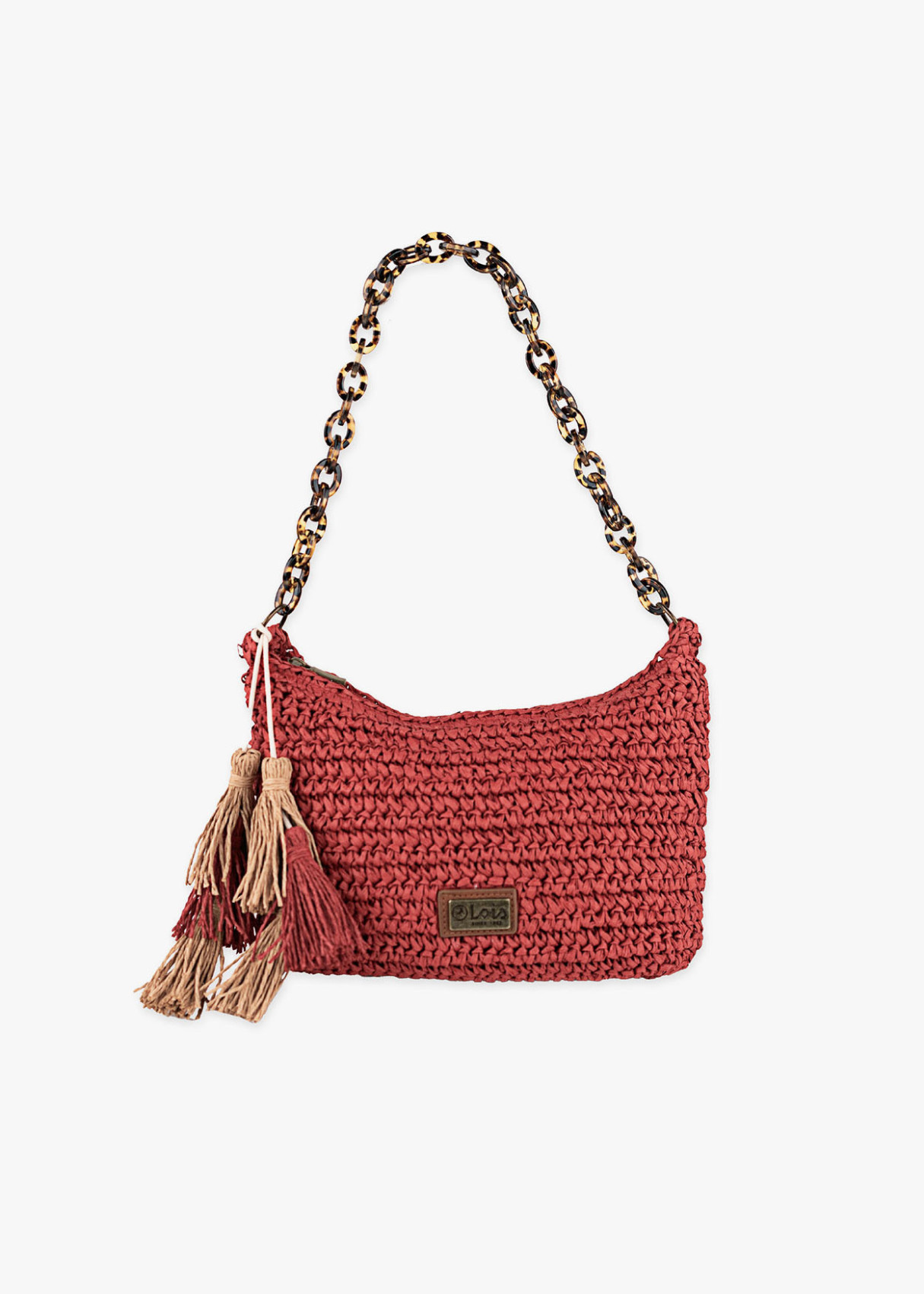 Bolso Rafia cadena carey Rojo