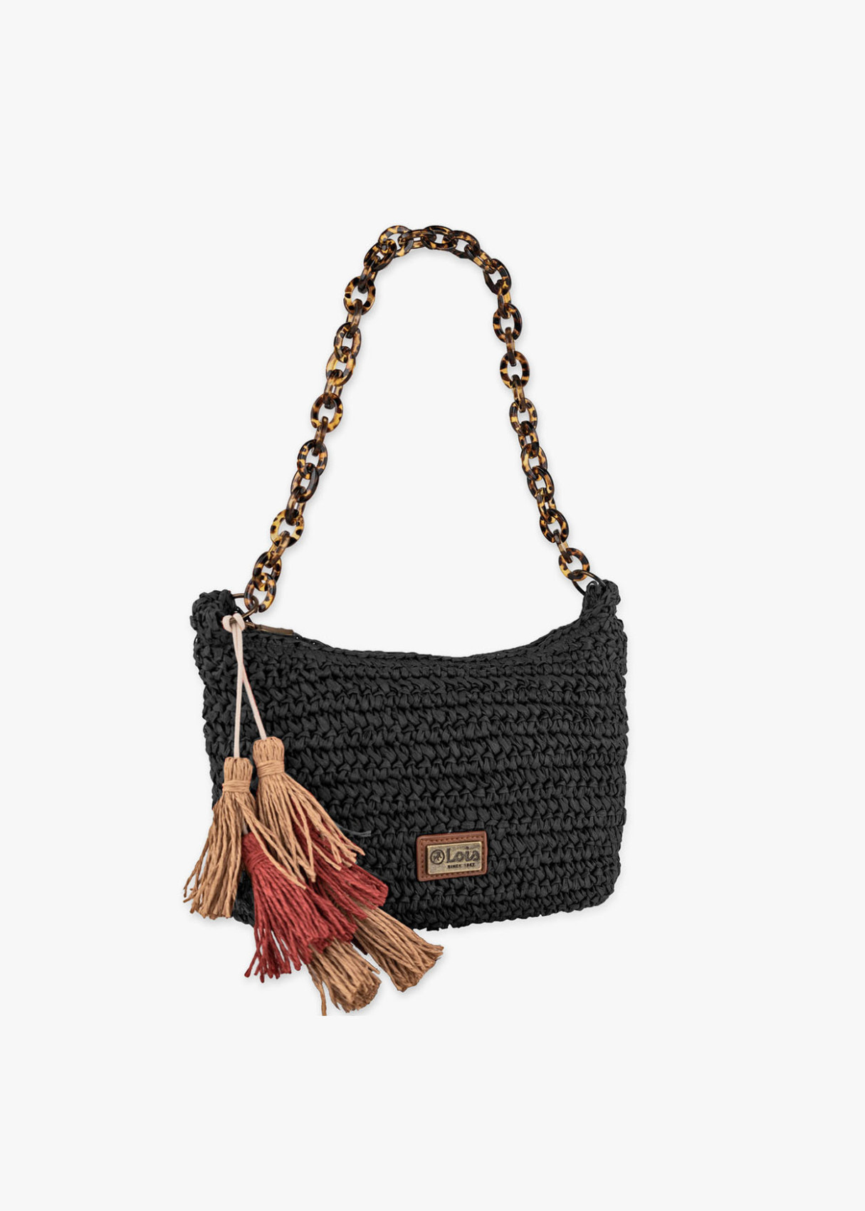 Bolso Rafia Con asa cadena en carey Negro