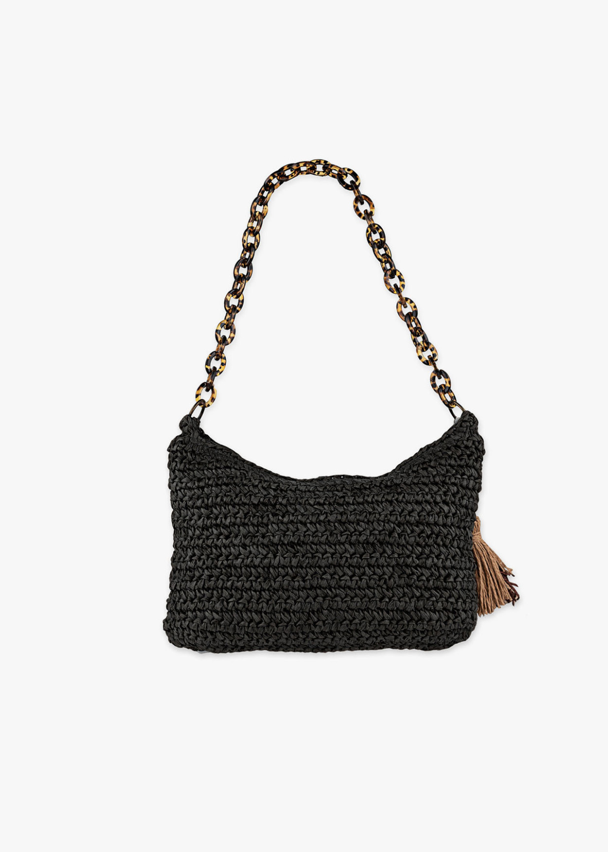 Bolso Rafia Con asa cadena en carey Negro
