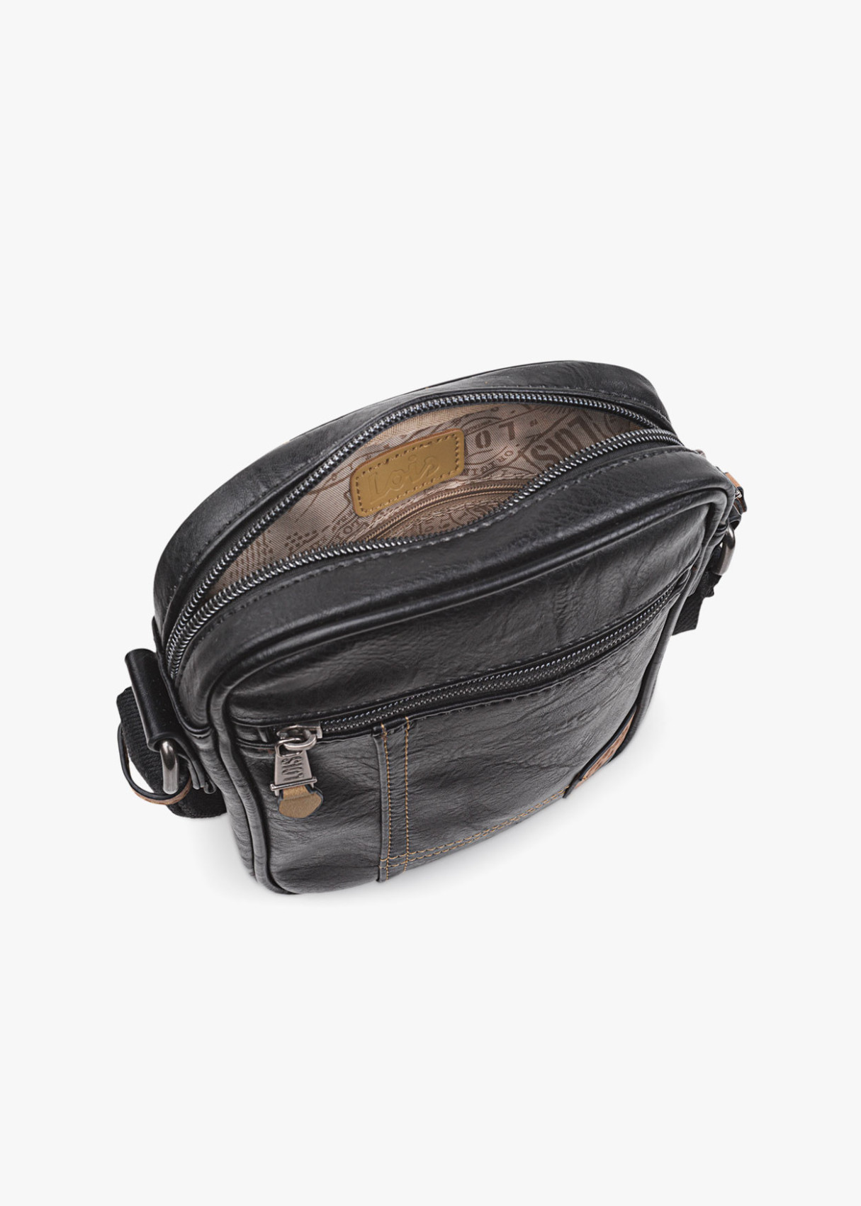 Bandolera ajustable con bolsillo de cremallera y costuras a contraste negra