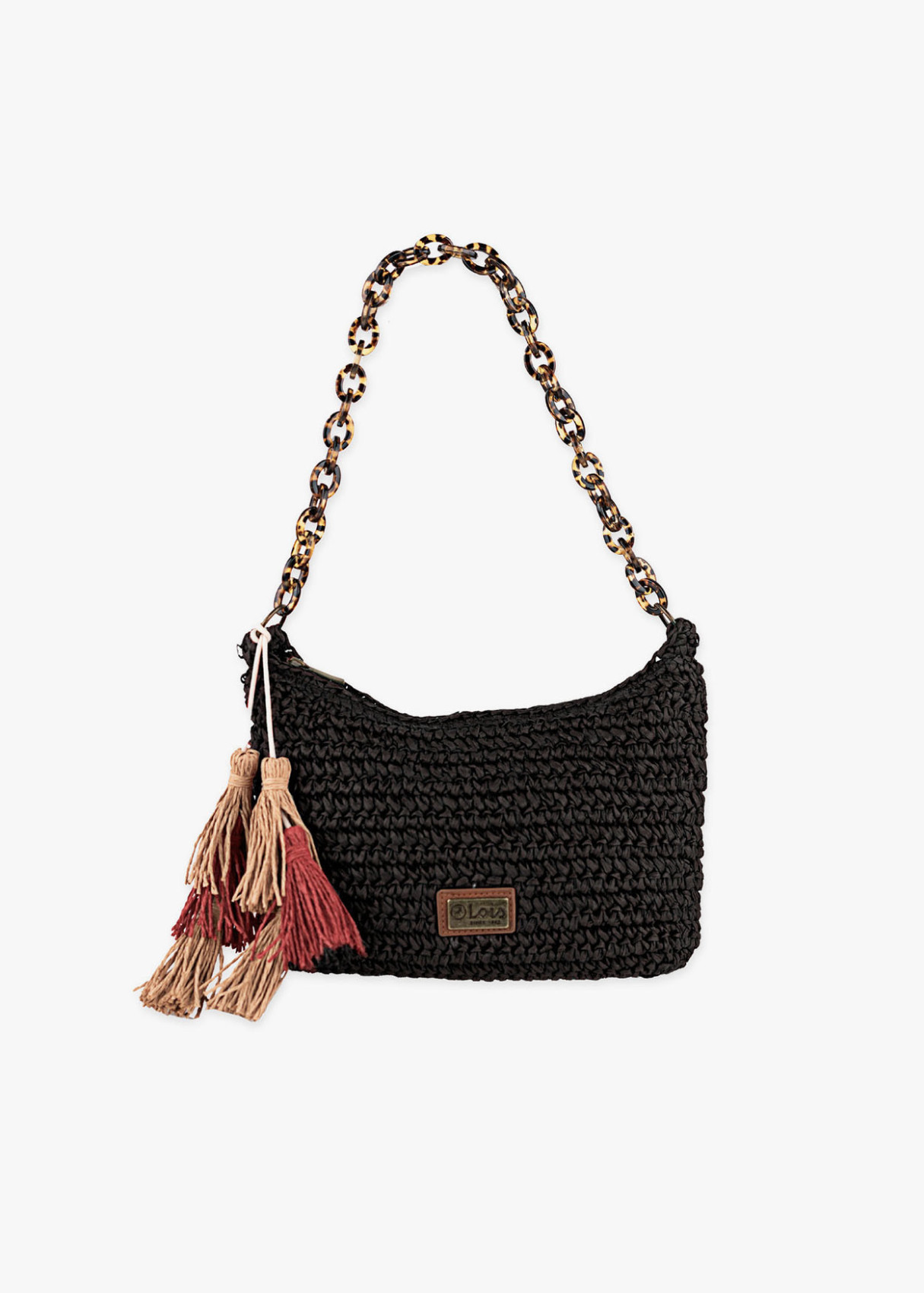 Bolso Rafia Con asa cadena en carey Negro