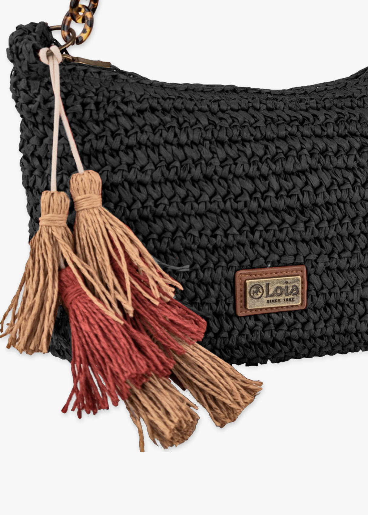 Bolso Rafia Con asa cadena en carey Negro