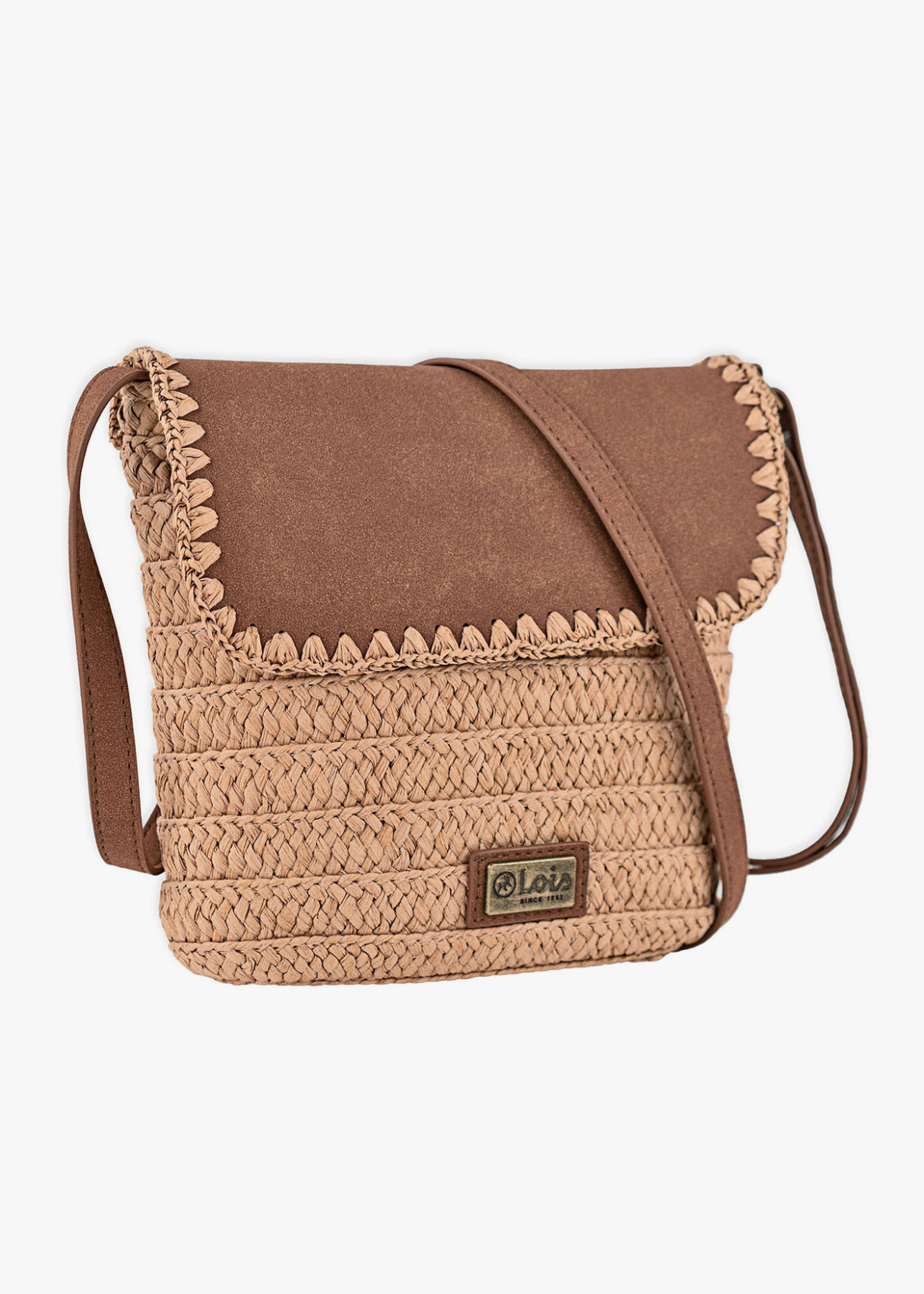 Bolso Bandolera Rafia solapa marrón