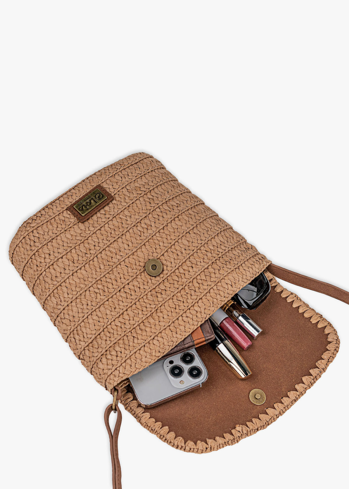 Bolso Bandolera Rafia solapa marrón