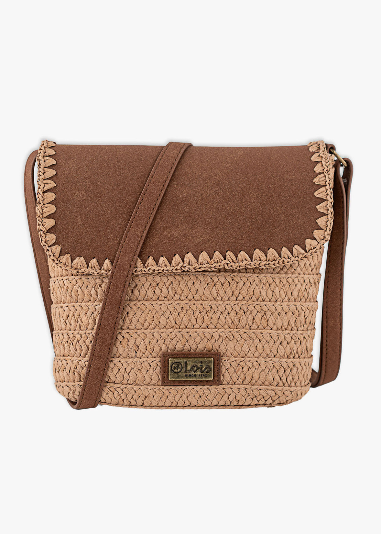 Bolso Bandolera Rafia solapa marrón