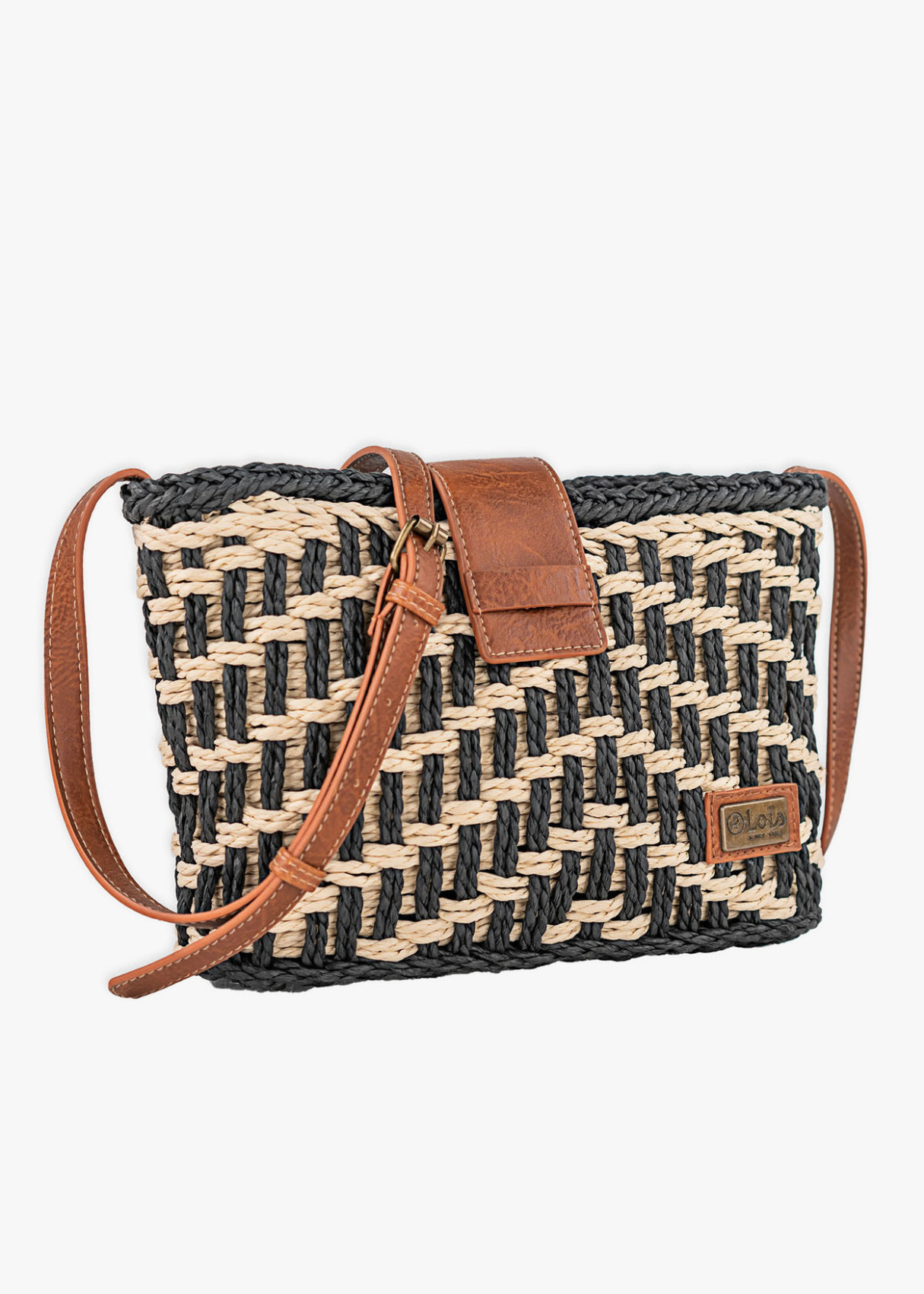 Bolso bandolera rafia trenzada negro