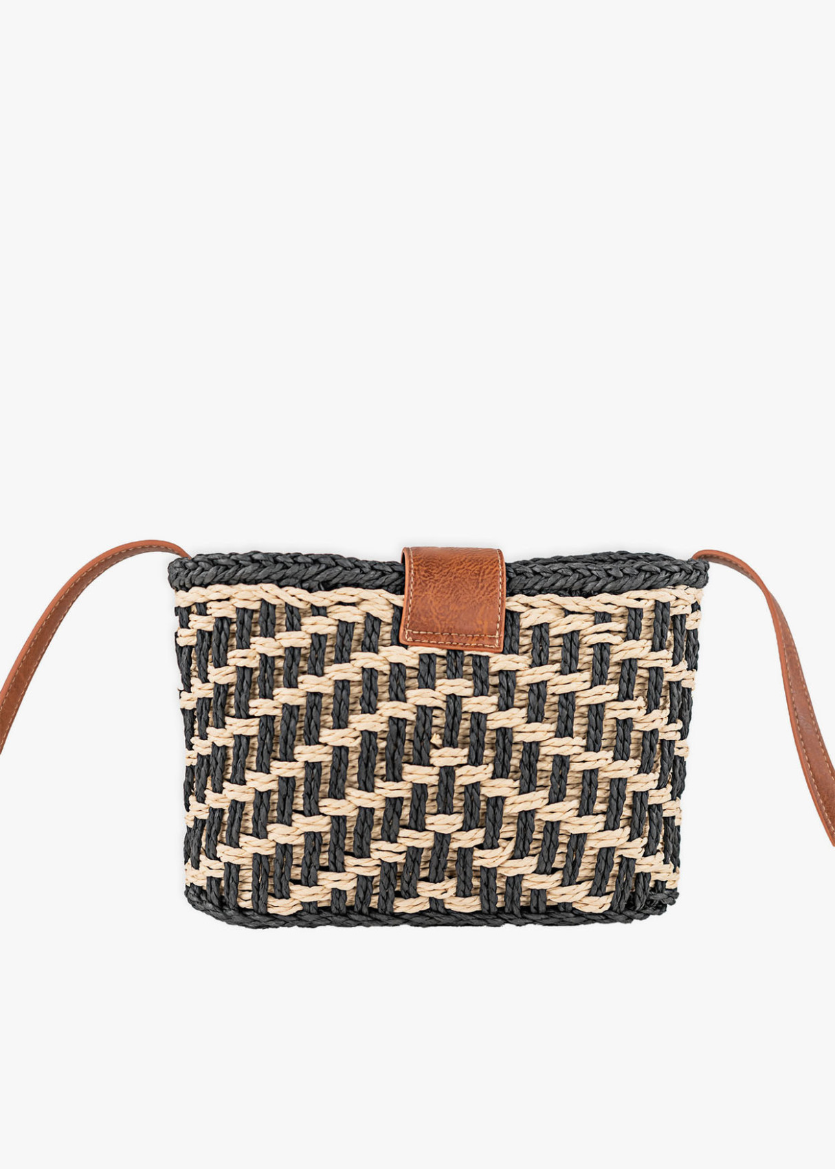 Bolso bandolera rafia trenzada negro