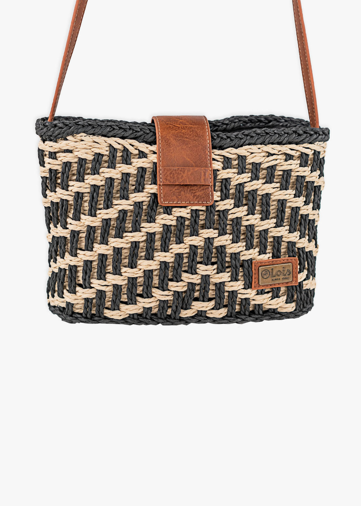 Bolso bandolera rafia trenzada negro